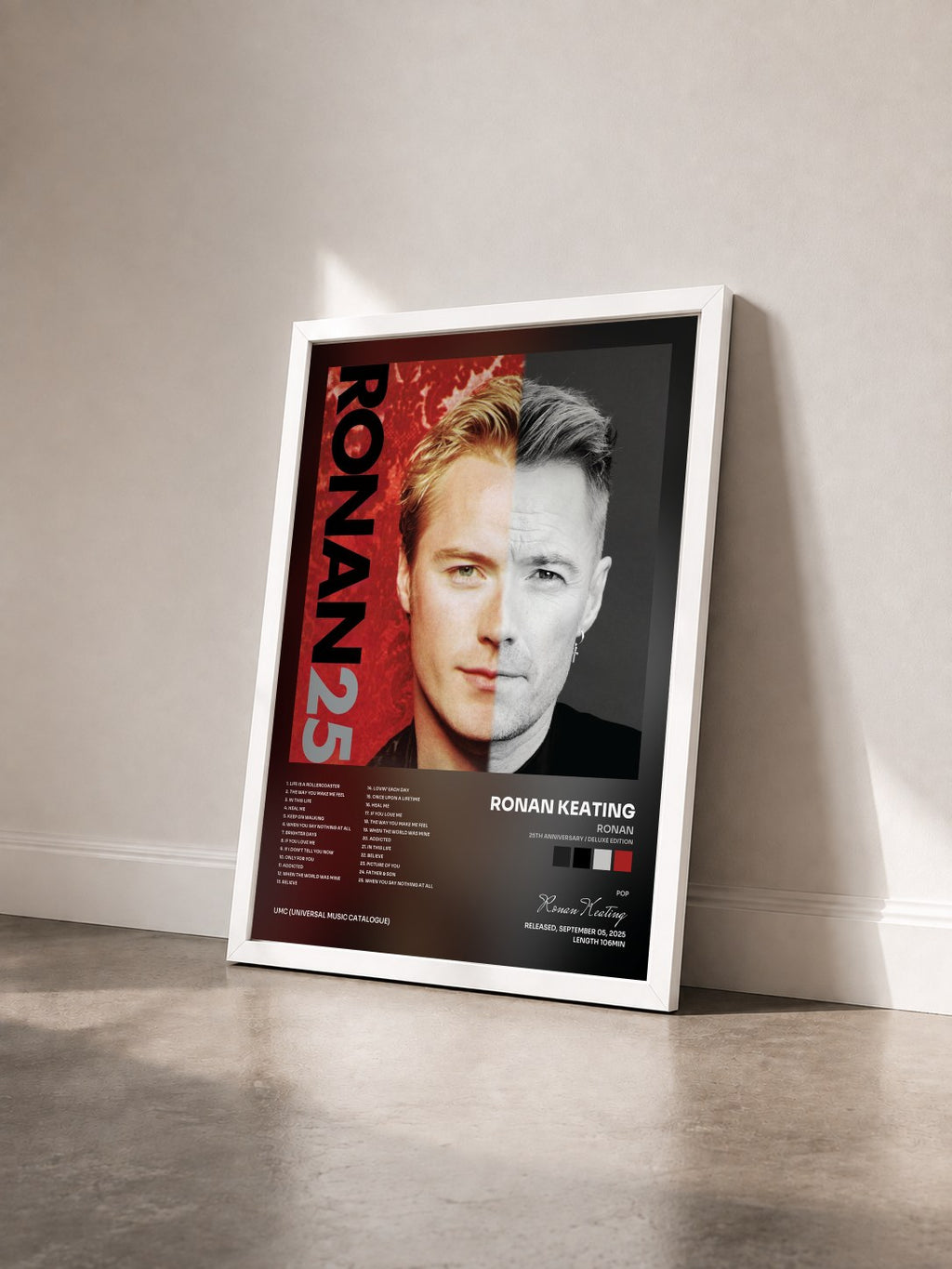#blanc Tableau de l'album Ronan (25th Anniversary / Deluxe Edition) de Ronan Keating vu de trois quarts, cadre blanc