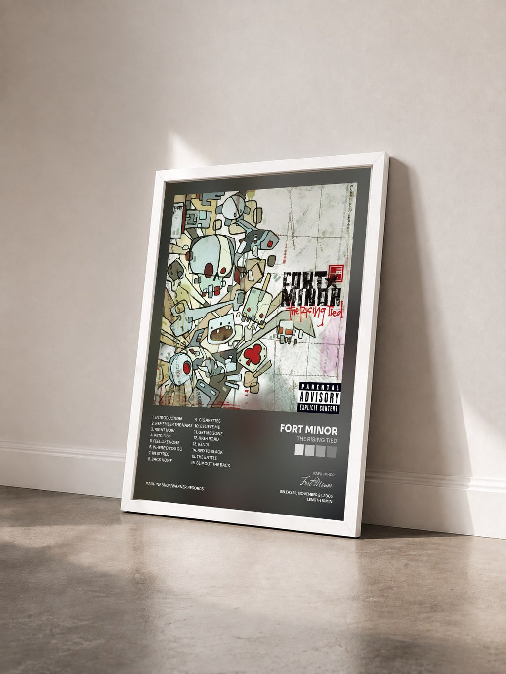 #blanc Tableau de l'album The Rising Tied de Fort Minor vu de trois quarts, cadre blanc