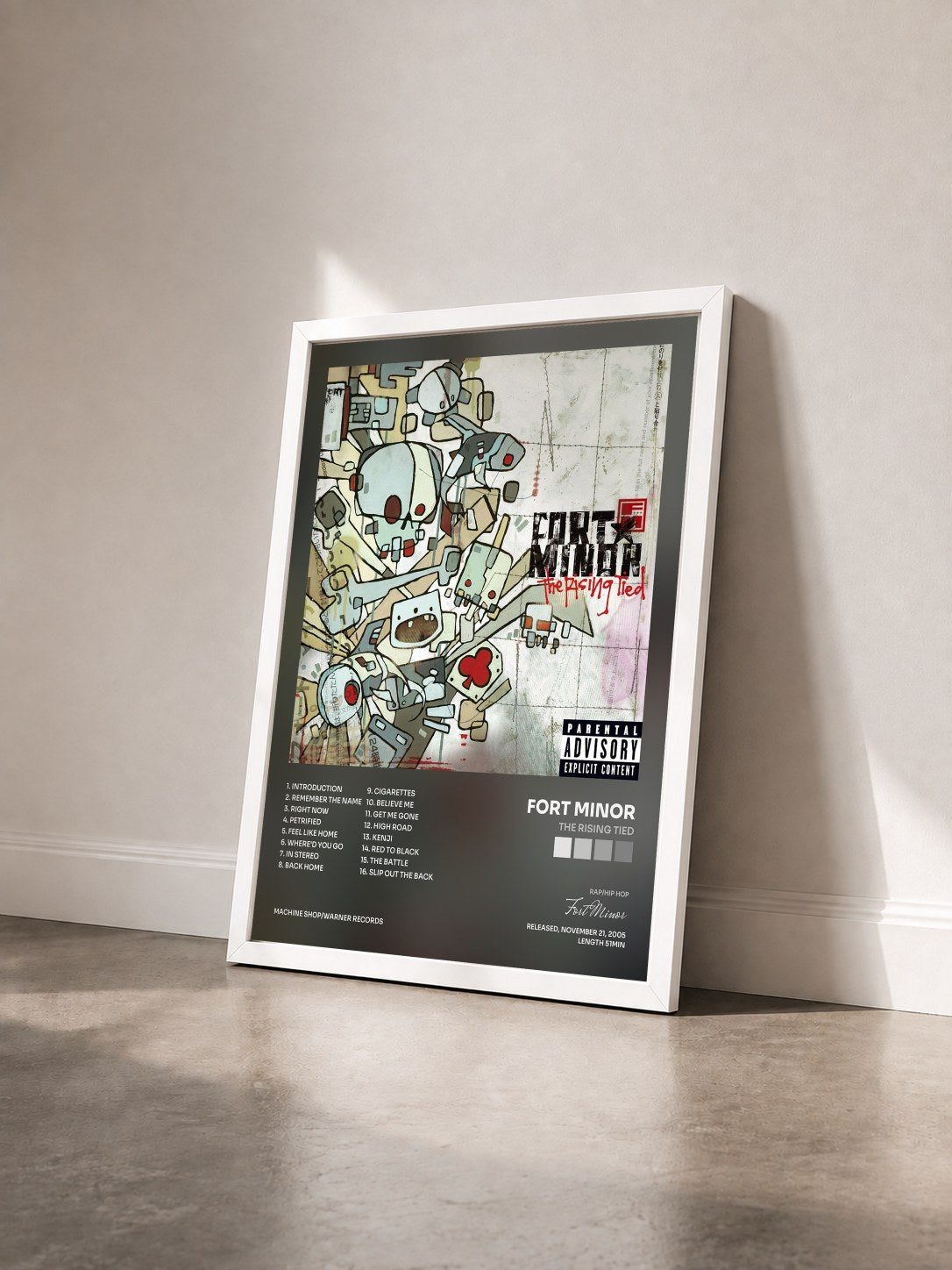 #blanc Tableau de l'album The Rising Tied de Fort Minor vu de trois quarts, cadre blanc