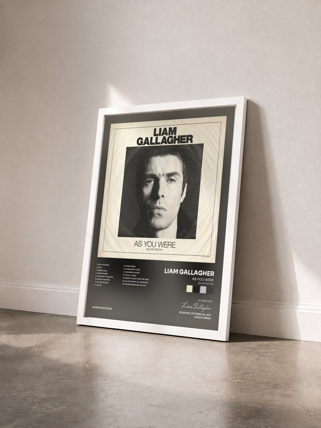 #blanc Tableau de l'album As You Were (Deluxe Edition) de Liam Gallagher vu de trois quarts, cadre blanc
