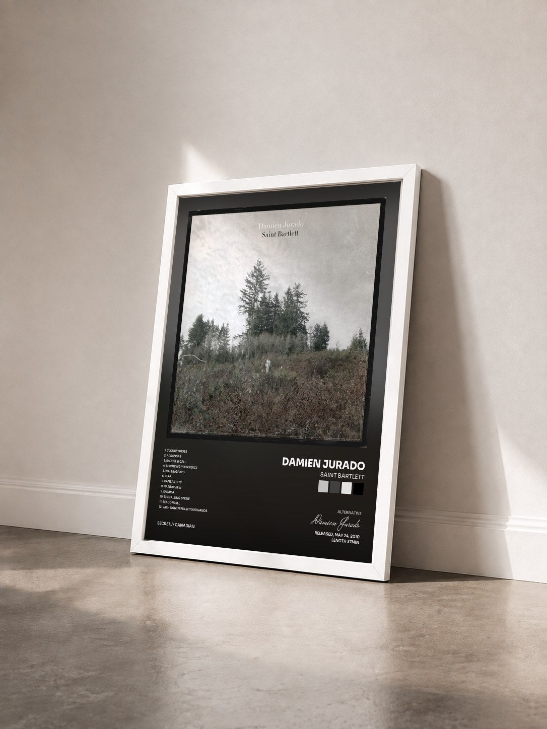 #blanc Tableau de l'album Saint Bartlett de Damien Jurado vu de trois quarts, cadre blanc