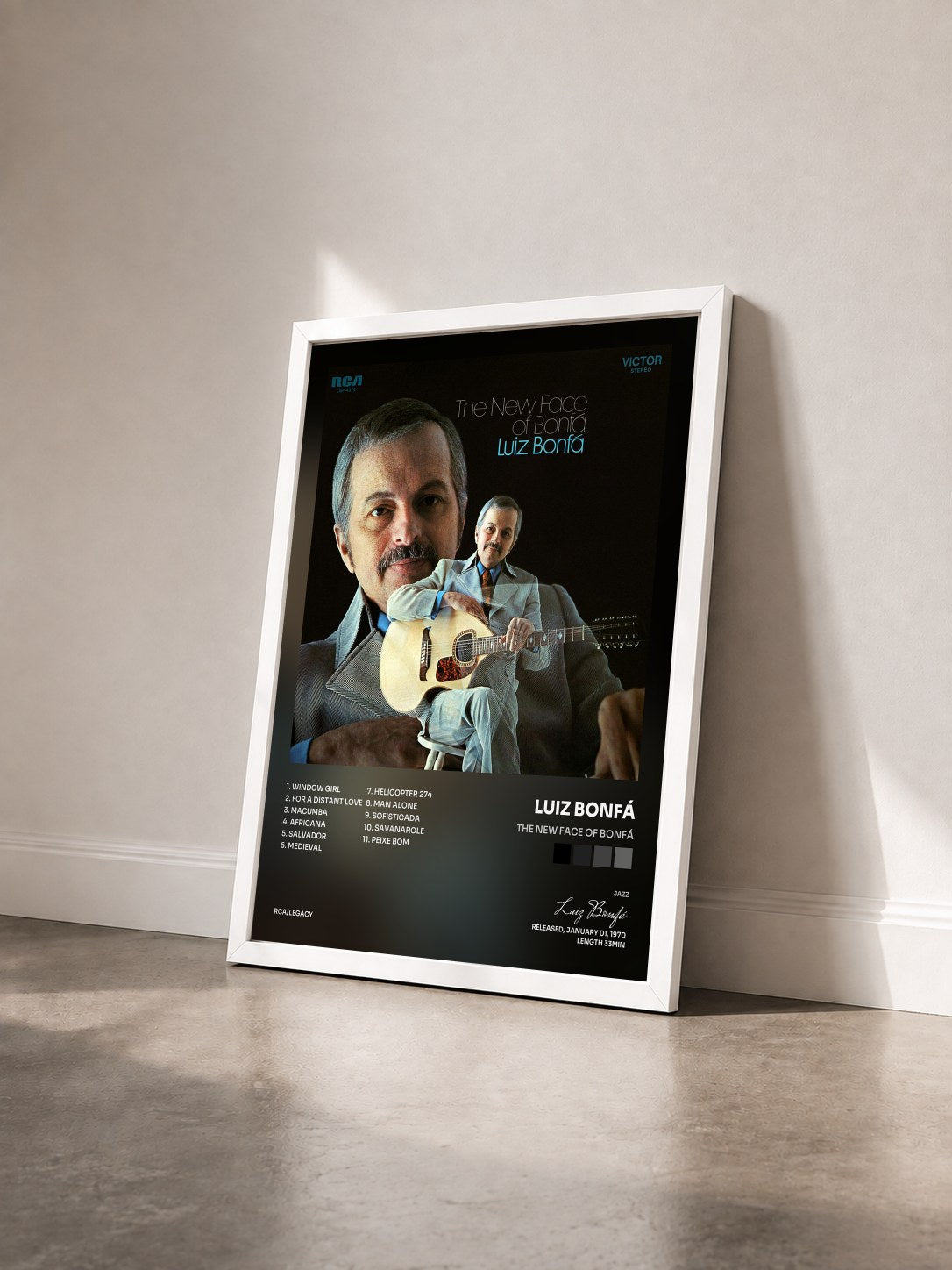 #blanc Tableau de l'album The New Face of Bonfá de Luiz Bonfá vu de trois quarts, cadre blanc