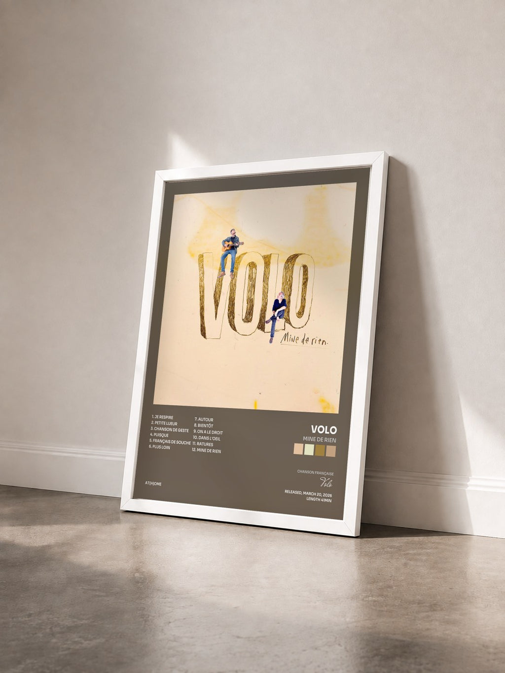 #blanc Tableau de l'album Mine de rien de Volo vu de trois quarts, cadre blanc