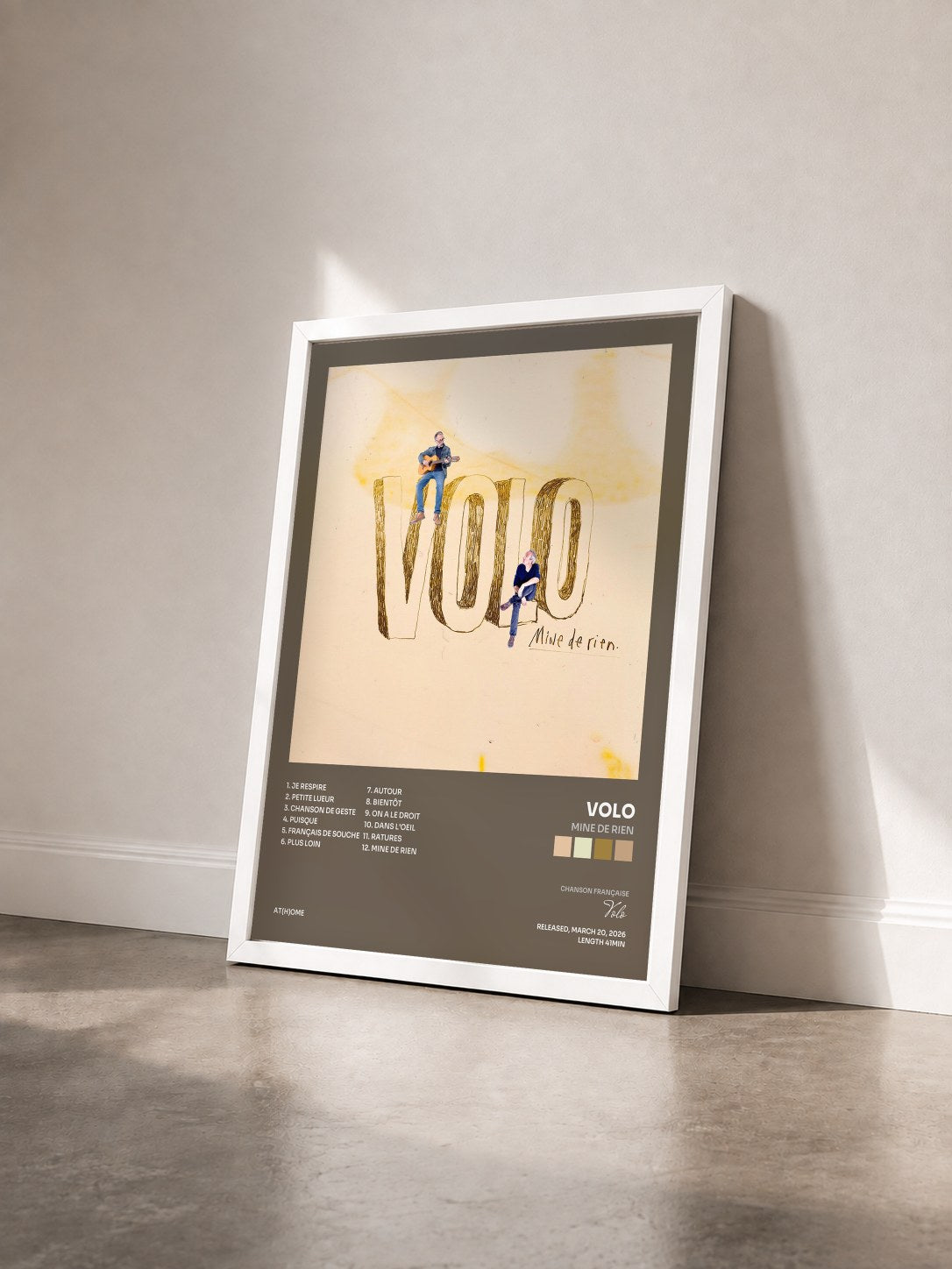#blanc Tableau de l'album Mine de rien de Volo vu de trois quarts, cadre blanc