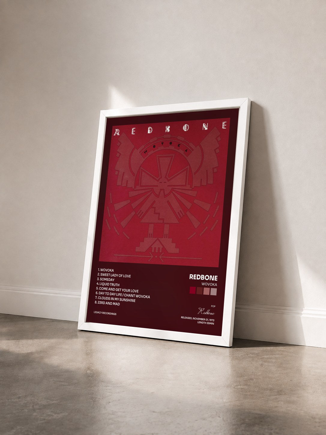 #blanc Tableau de l'album Wovoka de Redbone vu de trois quarts, cadre blanc