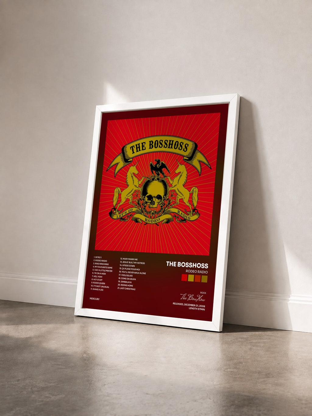 #blanc Tableau de l'album Rodeo Radio de The BossHoss vu de trois quarts, cadre blanc