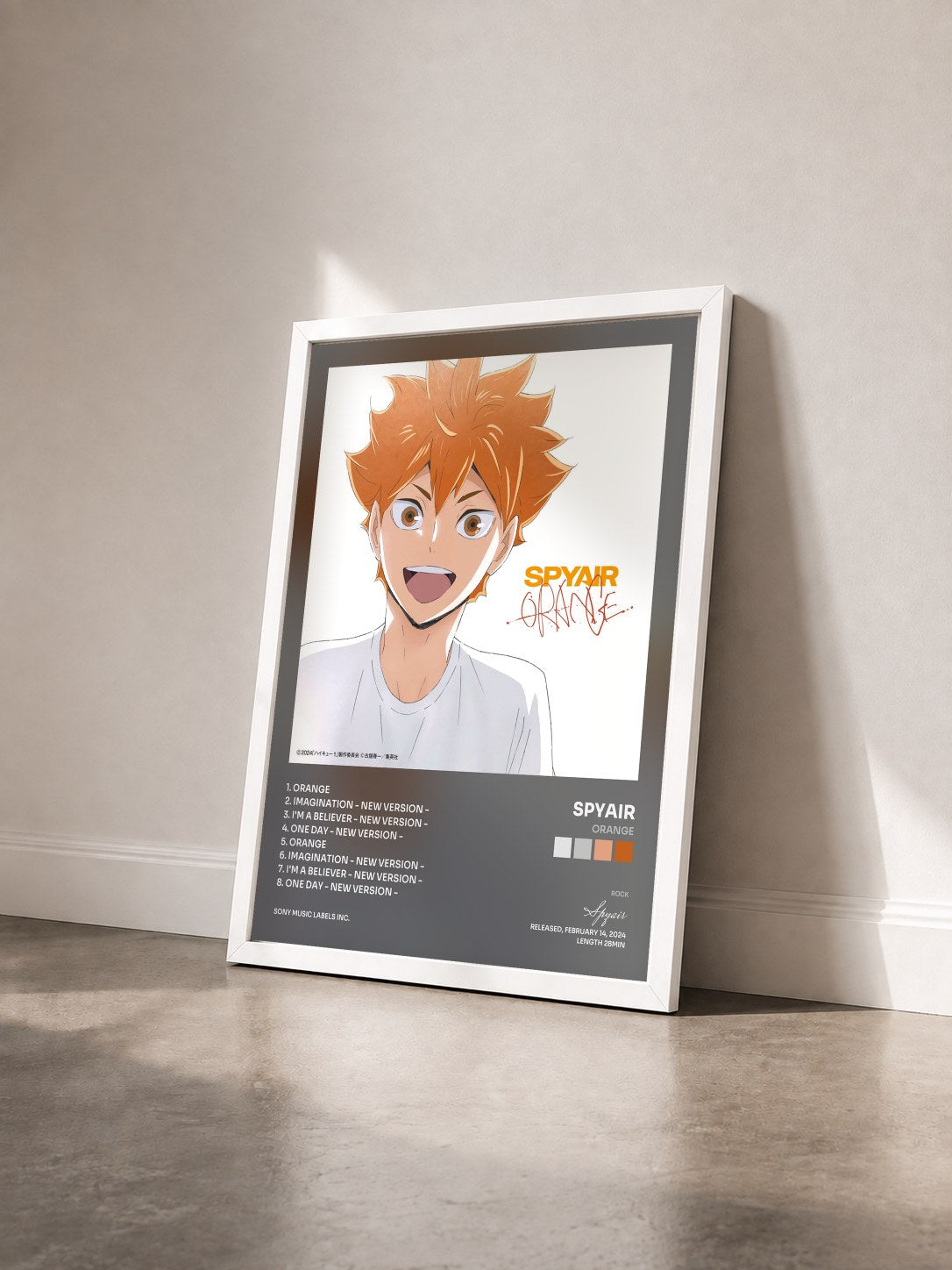 #blanc Tableau de l'album Orange de Spyair vu de trois quarts, cadre blanc