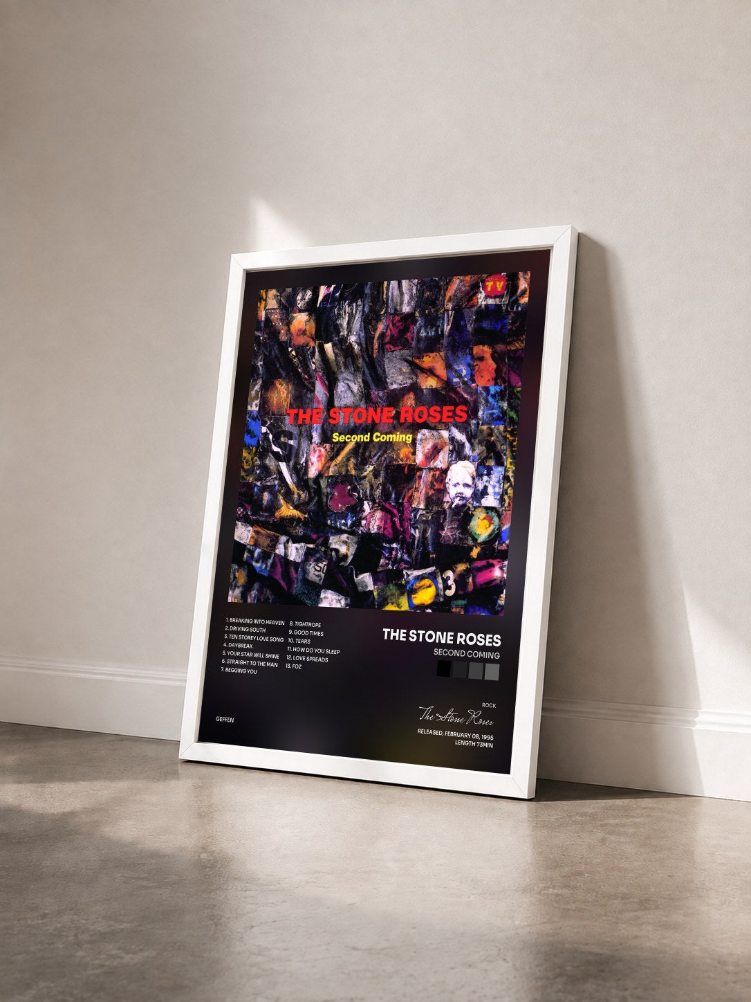 #blanc Tableau de l'album Second Coming de The Stone Roses vu de trois quarts, cadre blanc