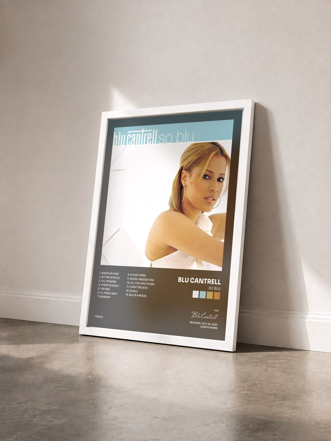 #blanc Tableau de l'album So Blu de Blu Cantrell vu de trois quarts, cadre blanc