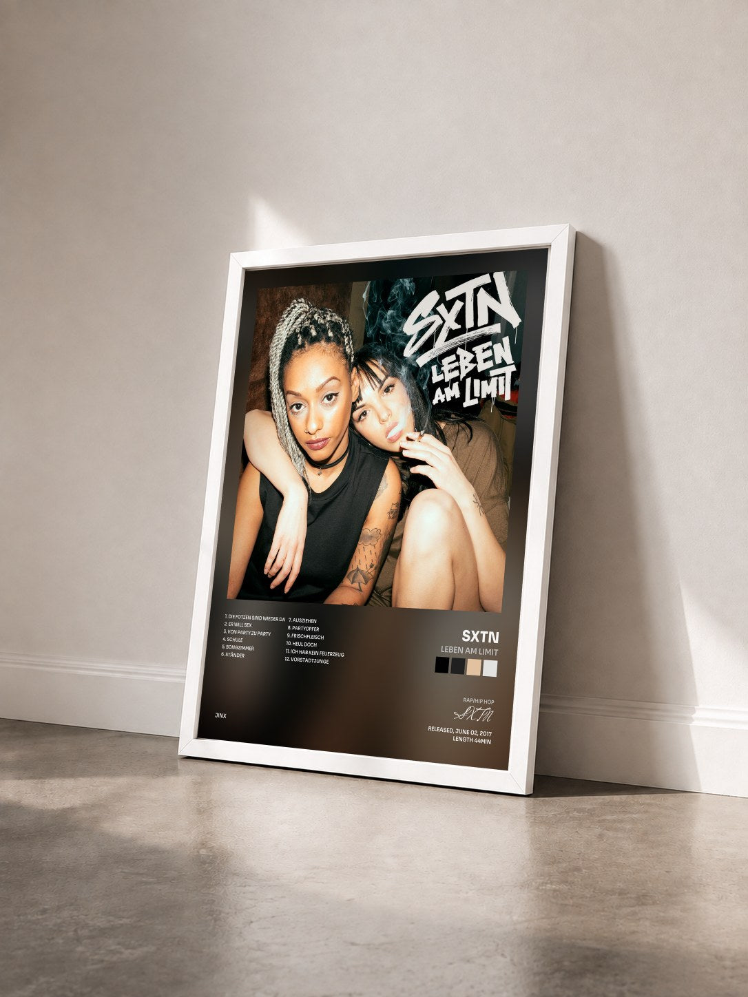 #blanc Tableau de l'album Leben am Limit de SXTN vu de trois quarts, cadre blanc