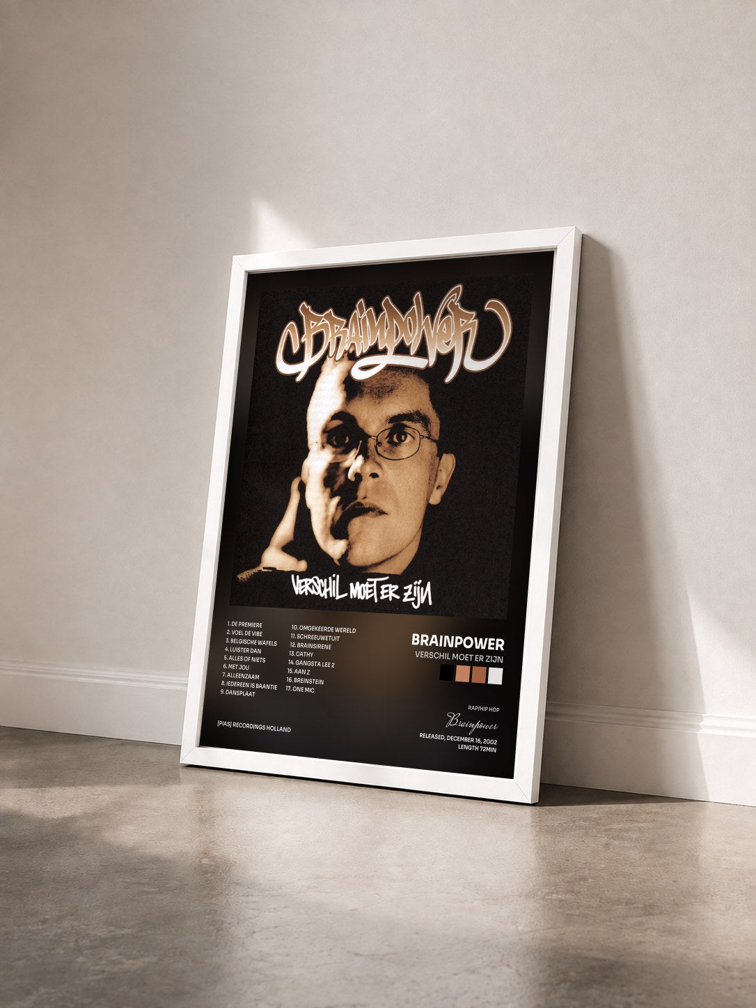 #blanc Tableau de l'album Verschil Moet Er Zijn de Brainpower vu de trois quarts, cadre blanc