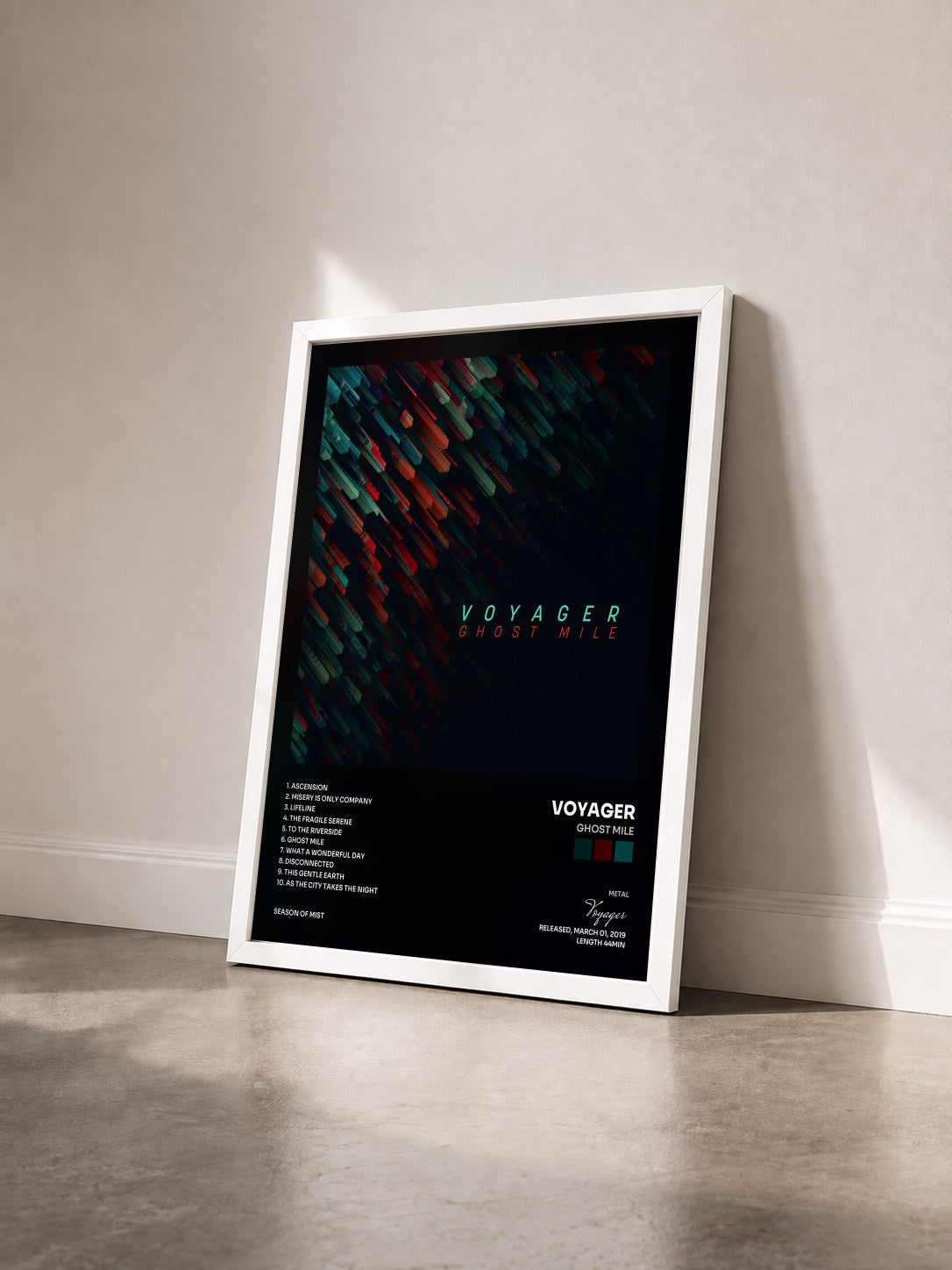 #blanc Tableau de l'album Ghost Mile de Voyager vu de trois quarts, cadre blanc