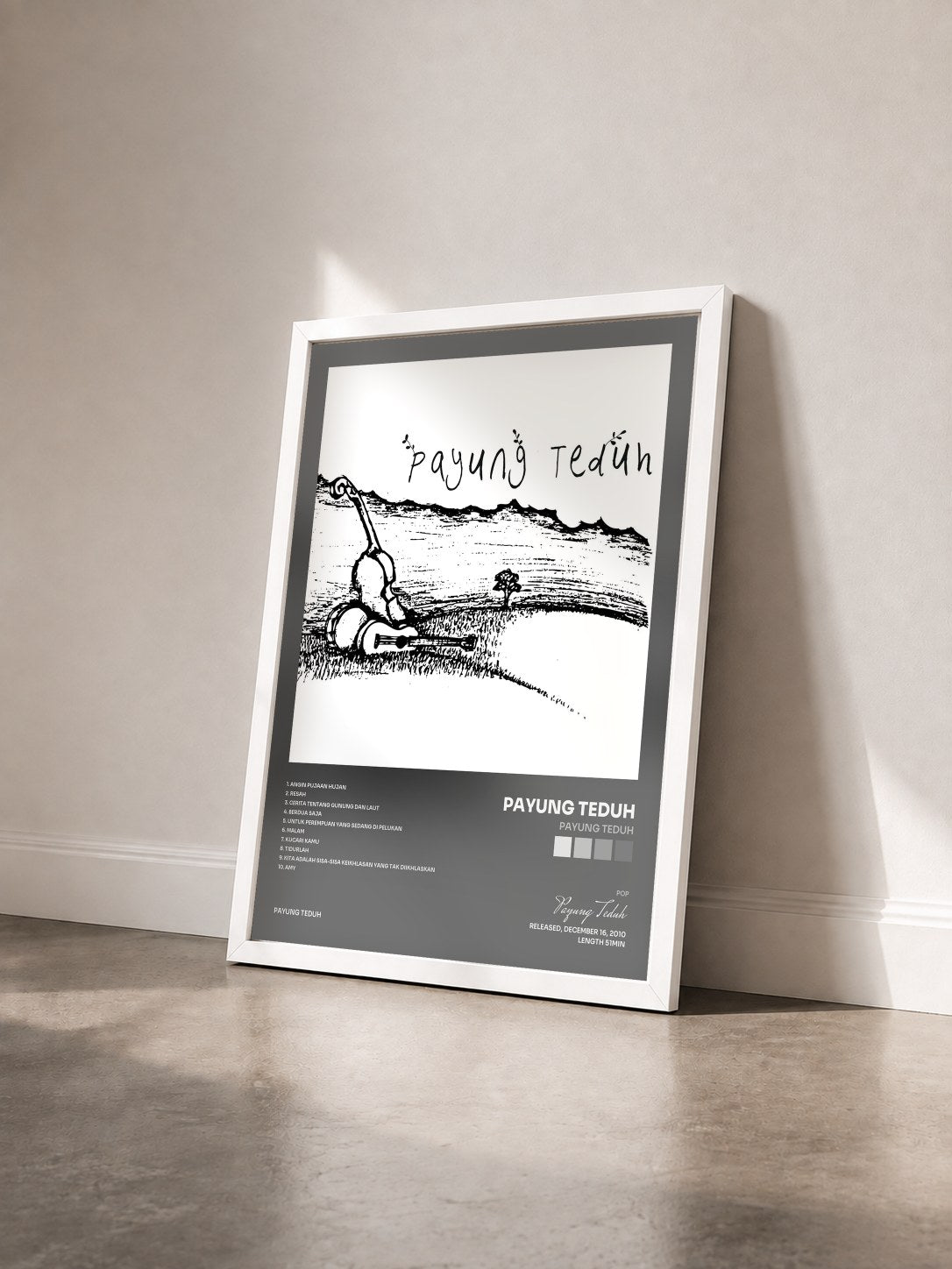 #blanc Tableau de l'album Payung Teduh de Payung Teduh vu de trois quarts, cadre blanc
