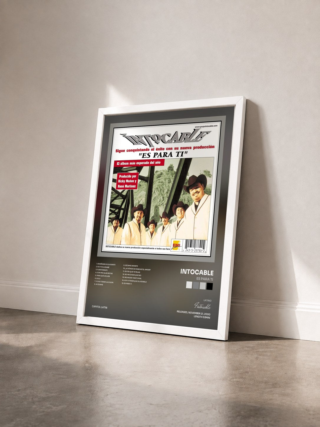 #blanc Tableau de l'album Es Para Ti de Intocable vu de trois quarts, cadre blanc