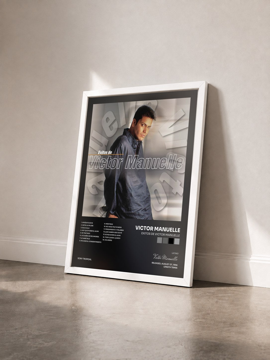 #blanc Tableau de l'album Exitos de Victor Manuelle de Victor Manuelle vu de trois quarts, cadre blanc