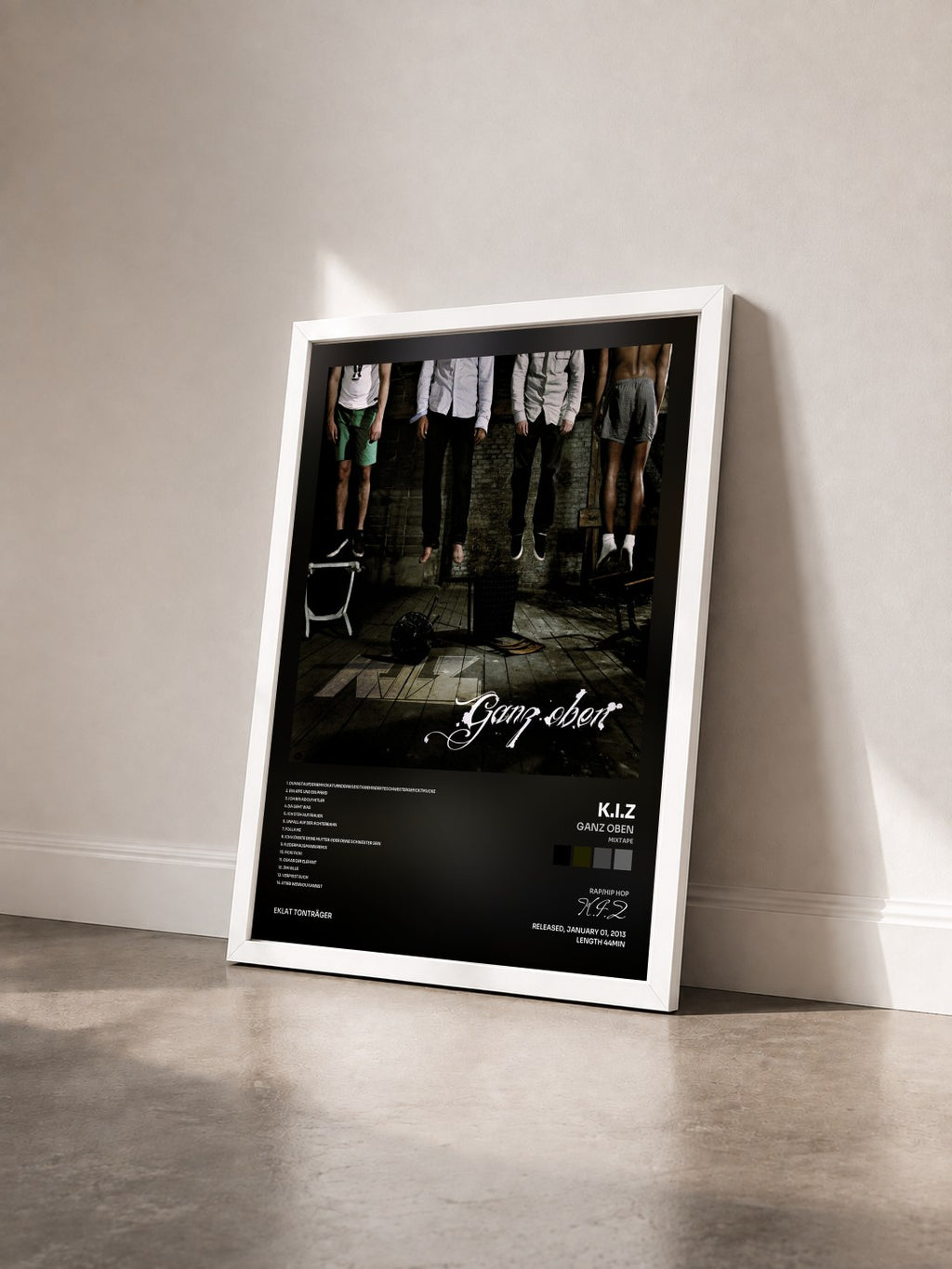 #blanc Ganz Oben (Mixtape) by K.I.Z as a framed art print seen at an angle, white frame
