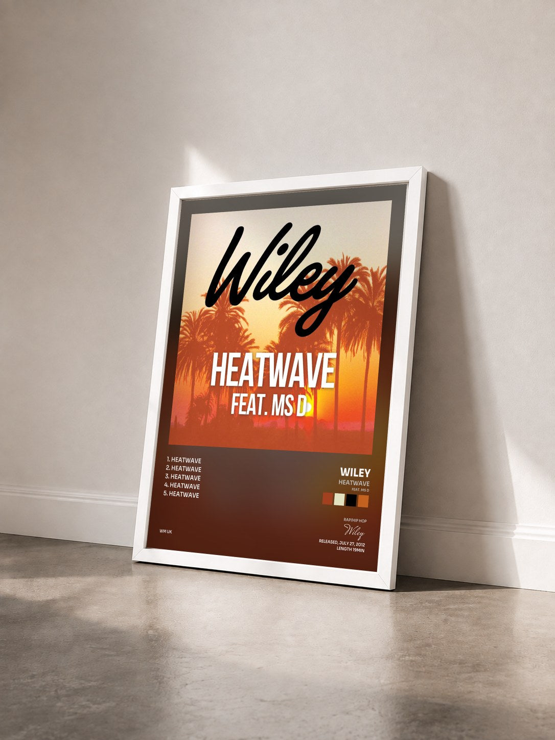 #blanc Tableau de l'album Heatwave (feat. Ms D) de Wiley vu de trois quarts, cadre blanc