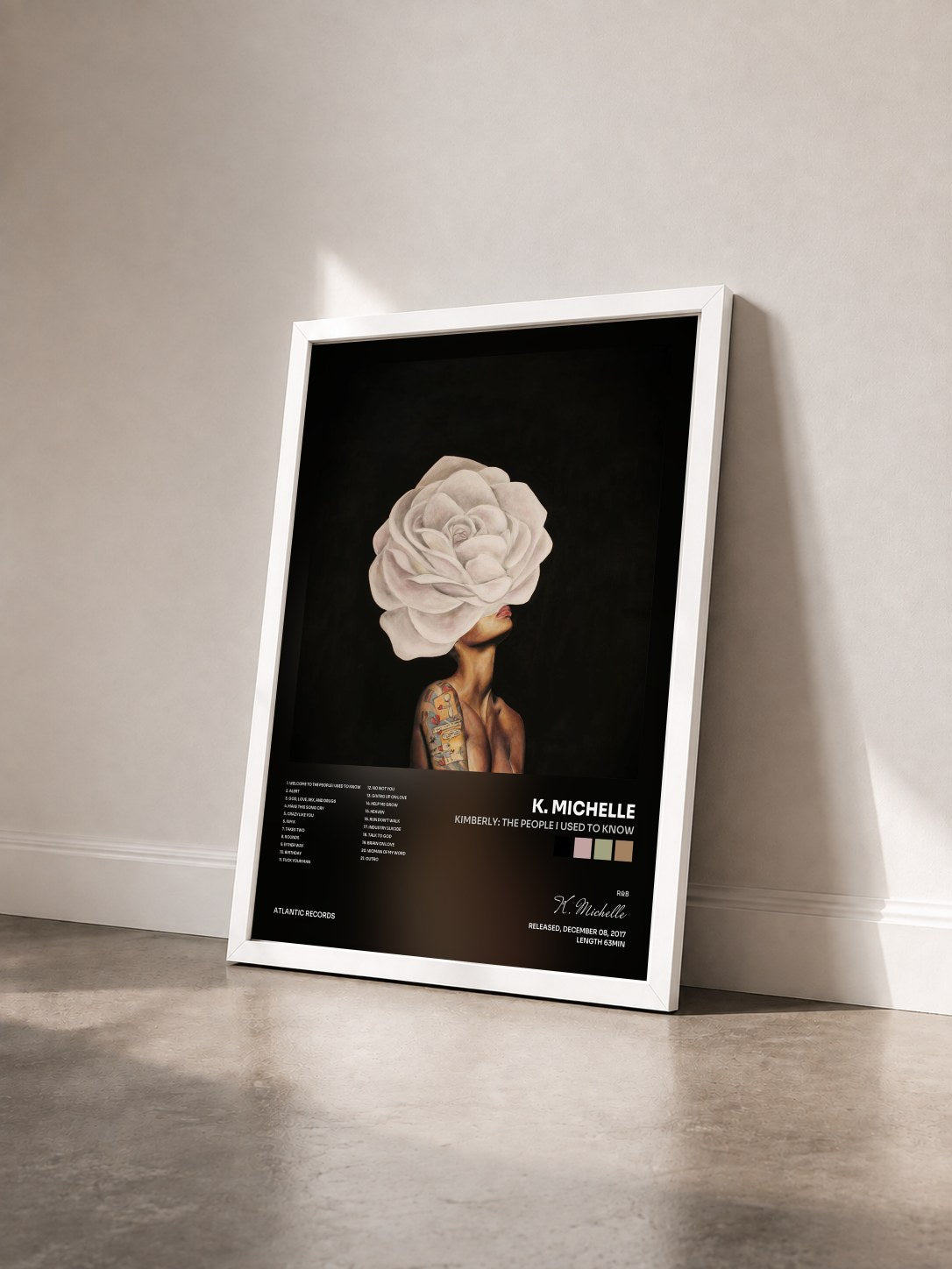 #blanc Tableau de l'album KIMBERLY: The People I Used to Know de K. Michelle vu de trois quarts, cadre blanc