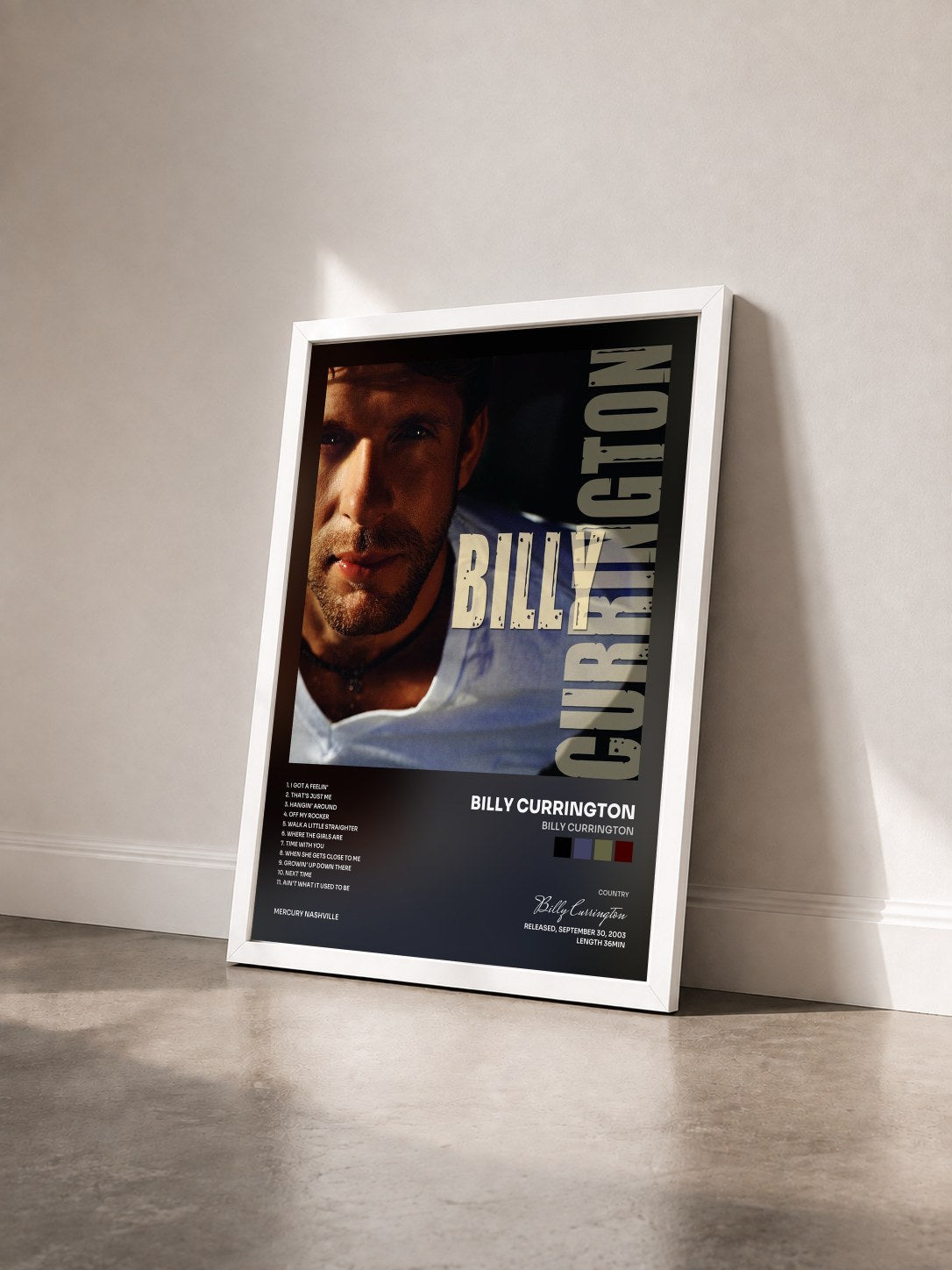 #blanc Tableau de l'album Billy Currington de Billy Currington vu de trois quarts, cadre blanc