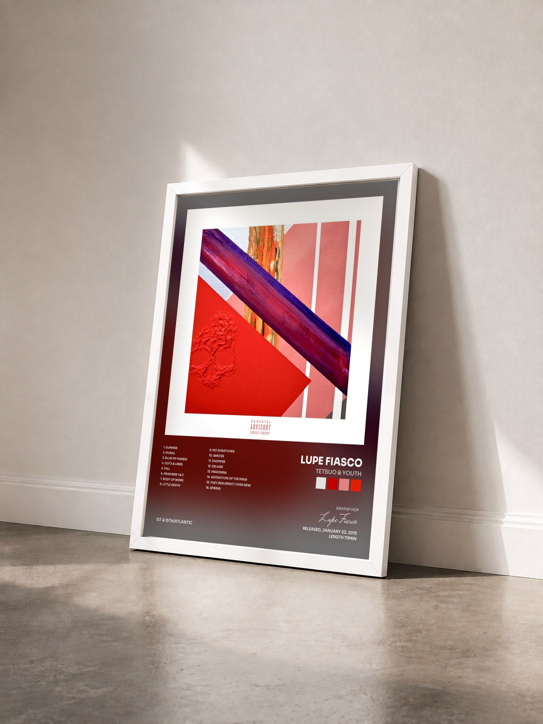#blanc Tableau de l'album Tetsuo & Youth de Lupe Fiasco vu de trois quarts, cadre blanc