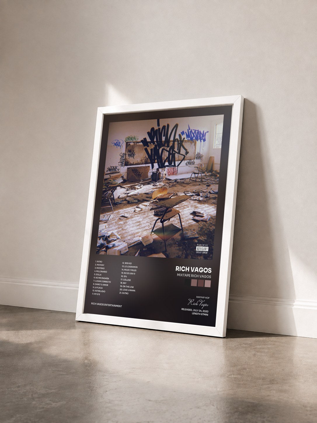 #blanc Tableau de l'album Mixtape Rich Vagos de Rich Vagos vu de trois quarts, cadre blanc