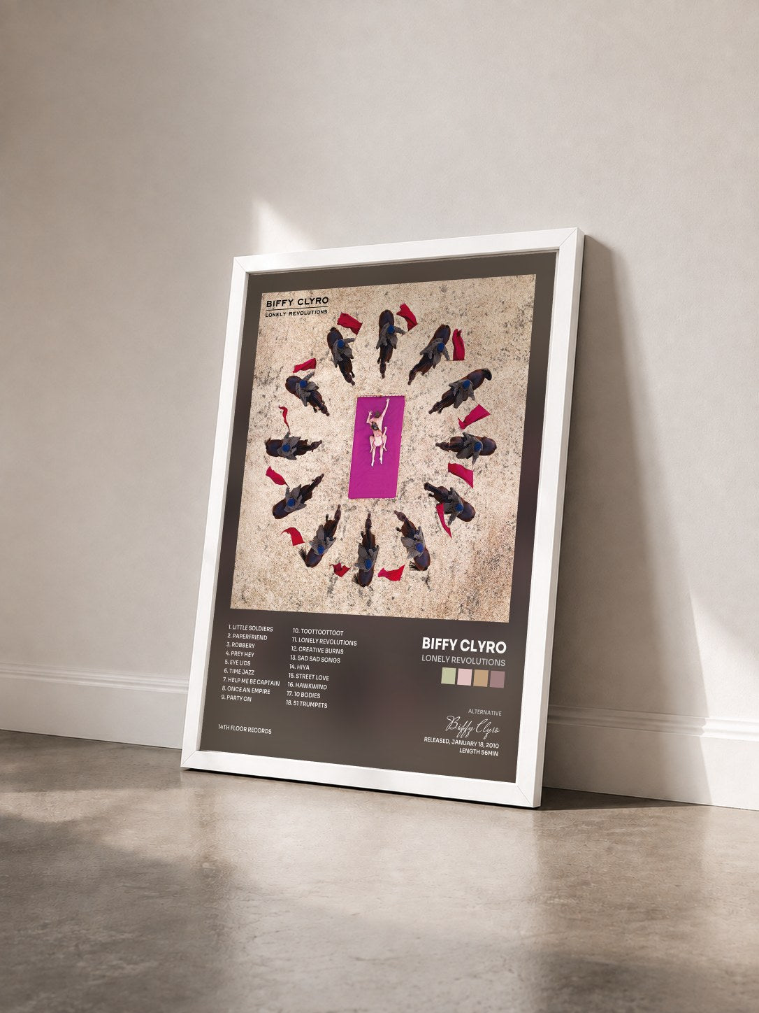 #blanc Tableau de l'album Lonely Revolutions de Biffy Clyro vu de trois quarts, cadre blanc