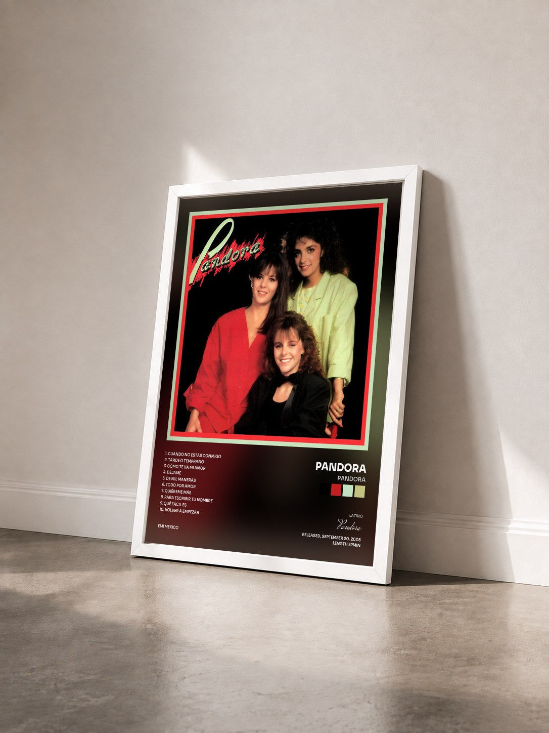 #blanc Tableau de l'album Pandora de Pandora vu de trois quarts, cadre blanc