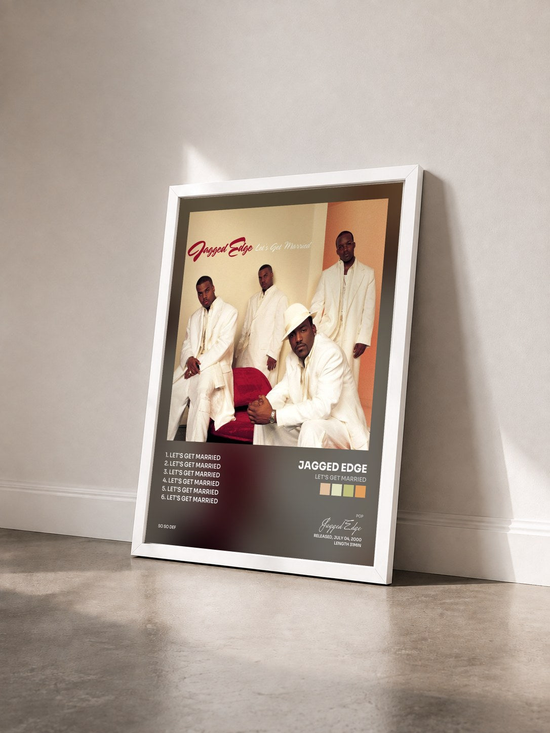 #blanc Tableau de l'album Let's Get Married de Jagged Edge vu de trois quarts, cadre blanc