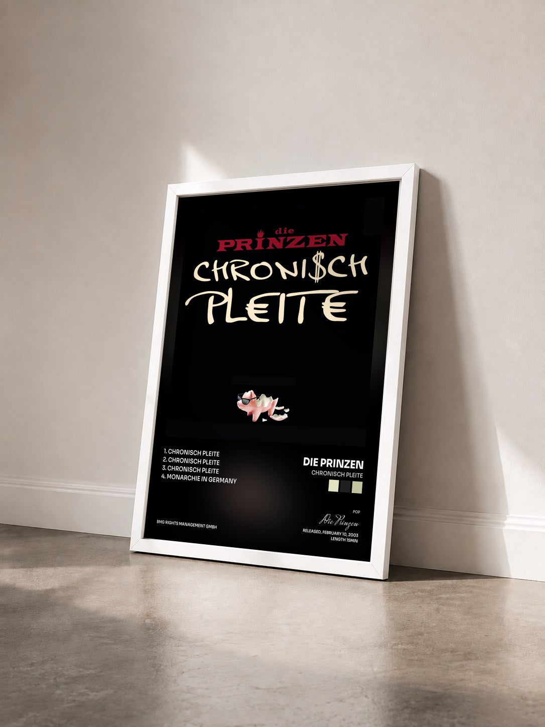 #blanc Tableau de l'album Chronisch Pleite de Die Prinzen vu de trois quarts, cadre blanc
