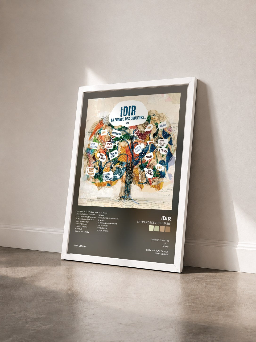 #blanc Tableau de l'album La France des couleurs de Idir vu de trois quarts, cadre blanc