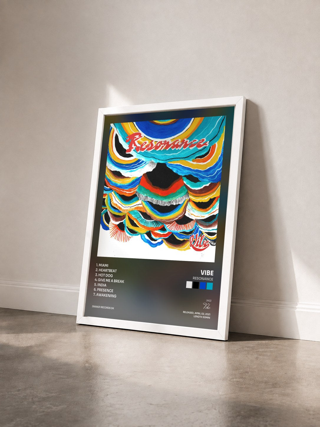#blanc Tableau de l'album Resonance de Vibe vu de trois quarts, cadre blanc