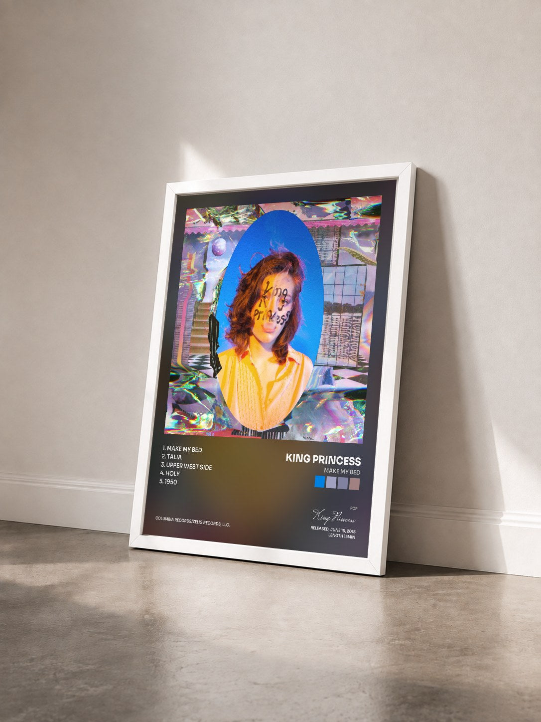 #blanc Tableau de l'album Make My Bed de King Princess vu de trois quarts, cadre blanc