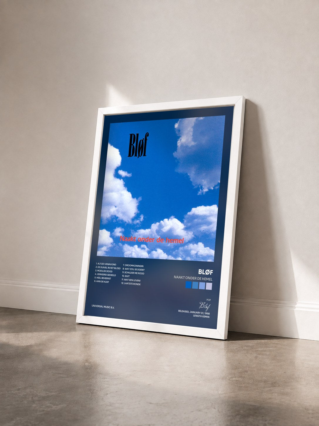 #blanc Tableau de l'album Naakt Onder De Hemel de Bløf vu de trois quarts, cadre blanc
