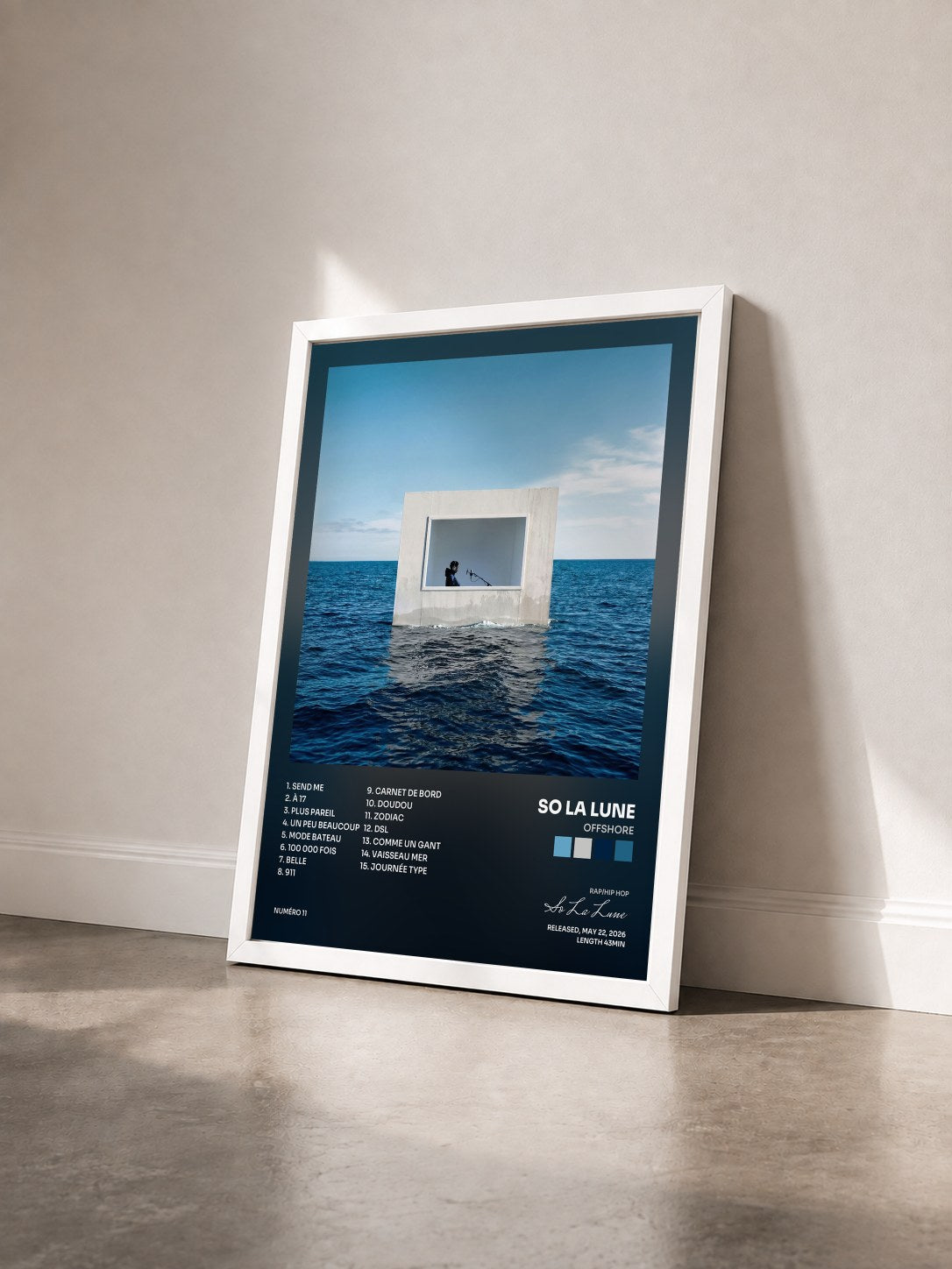 #blanc Tableau de l'album Offshore de So La Lune vu de trois quarts, cadre blanc
