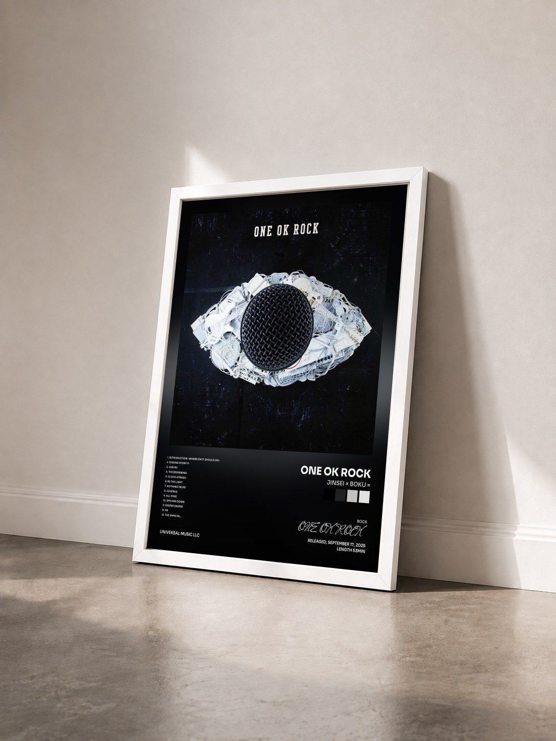 #blanc Tableau de l'album Jinsei × Boku = de ONE OK ROCK vu de trois quarts, cadre blanc
