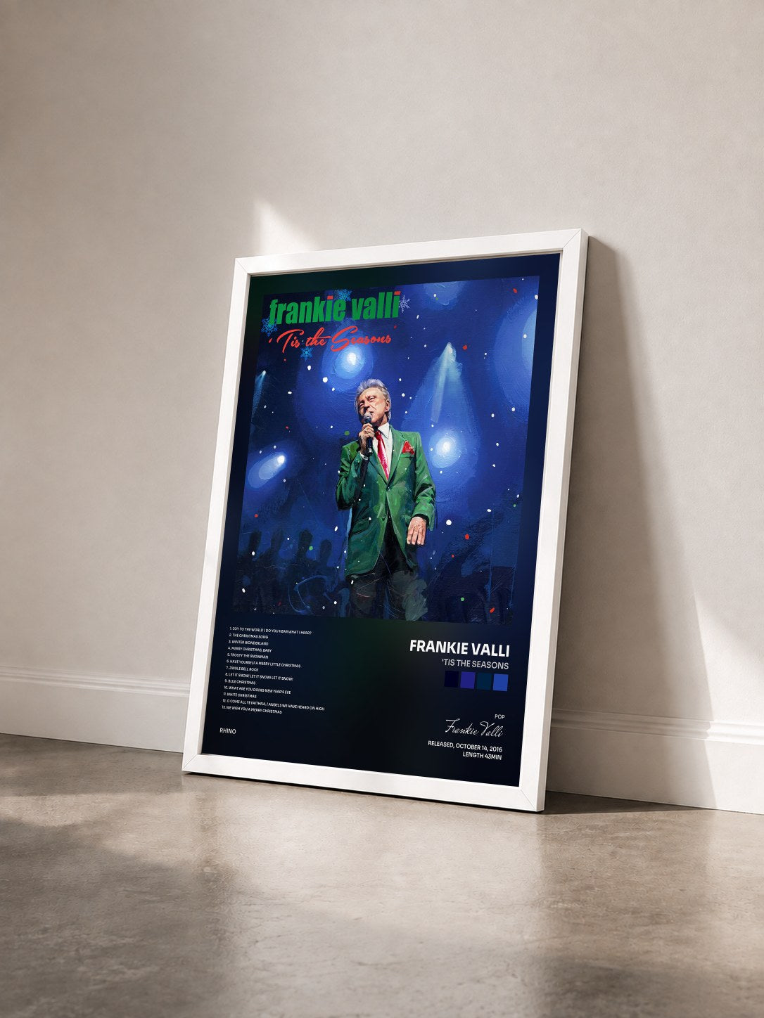 #blanc Tableau de l'album 'Tis The Seasons de Frankie Valli vu de trois quarts, cadre blanc