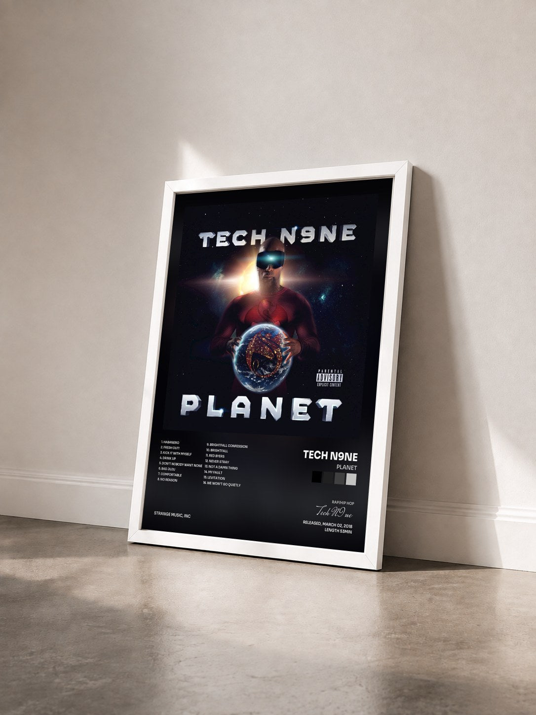#blanc Tableau de l'album Planet de Tech N9ne vu de trois quarts, cadre blanc