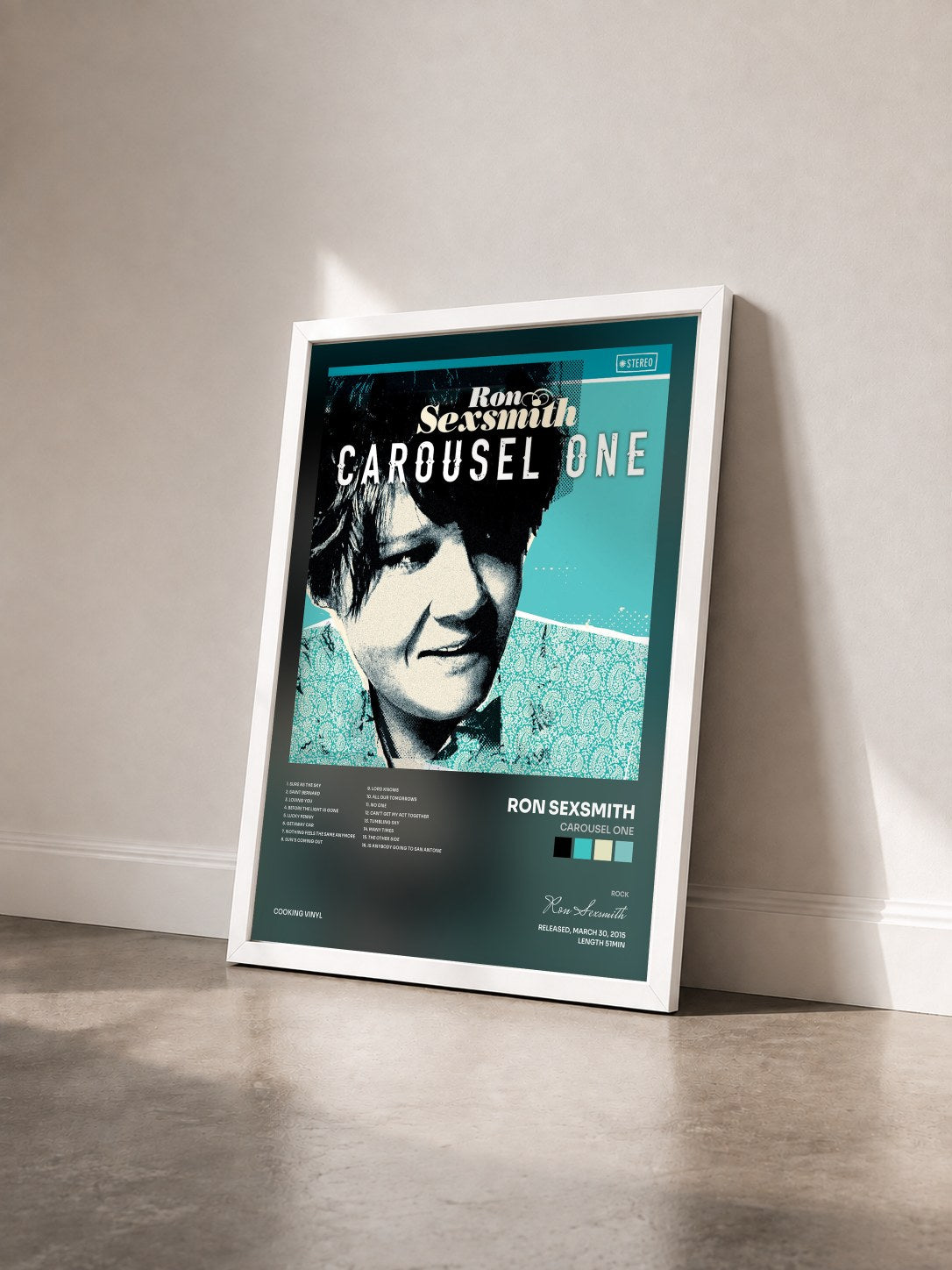 #blanc Tableau de l'album Carousel One de Ron Sexsmith vu de trois quarts, cadre blanc