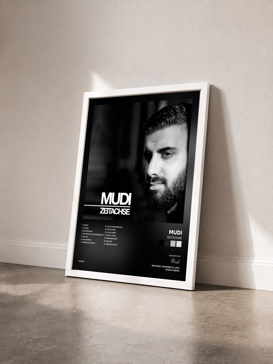 #blanc Tableau de l'album Zeitachse de Mudi vu de trois quarts, cadre blanc