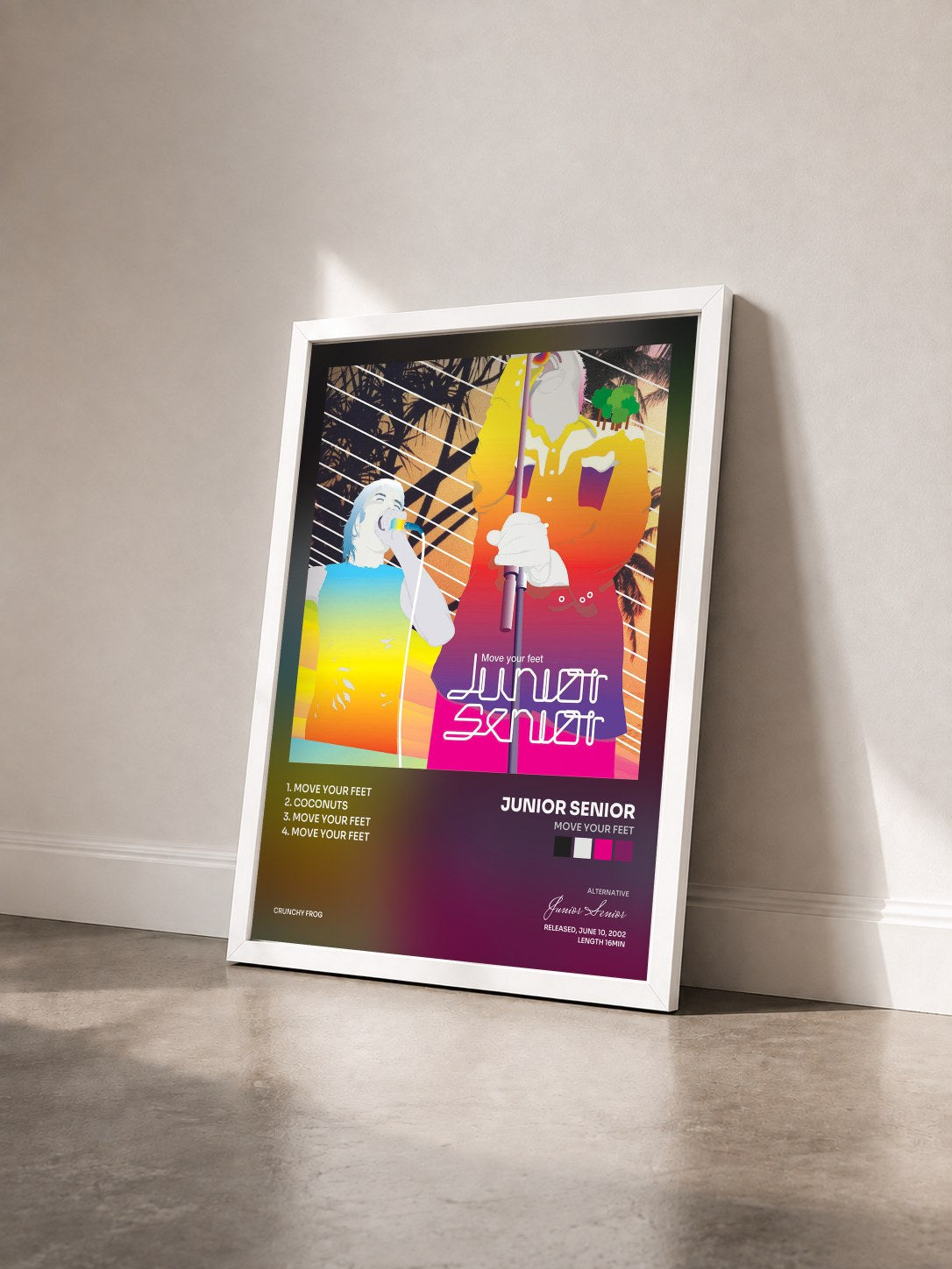 #blanc Tableau de l'album Move Your Feet de Junior Senior vu de trois quarts, cadre blanc
