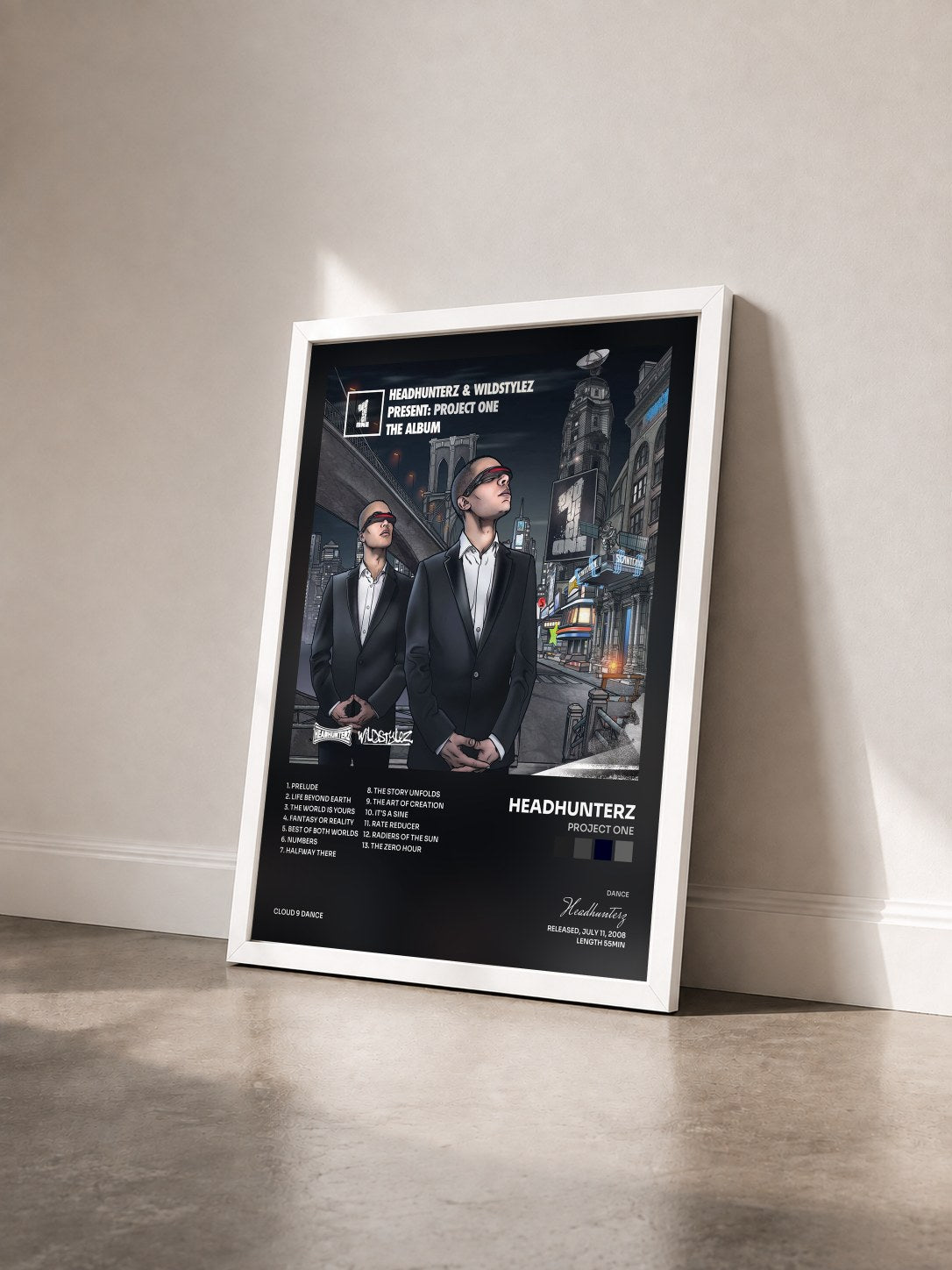 #blanc Tableau de l'album Project One de Headhunterz vu de trois quarts, cadre blanc