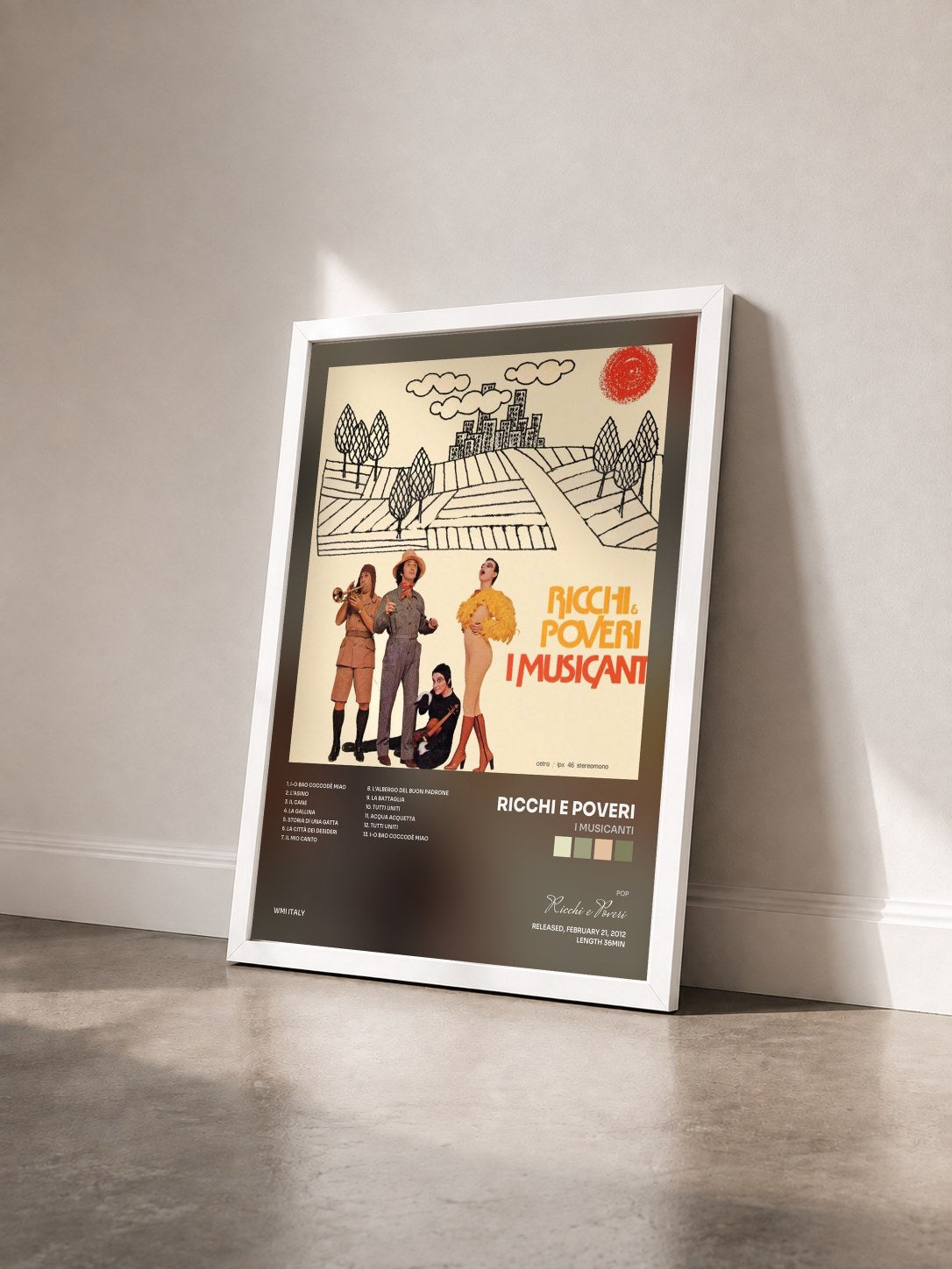 #blanc Tableau de l'album I Musicanti de Ricchi e Poveri vu de trois quarts, cadre blanc