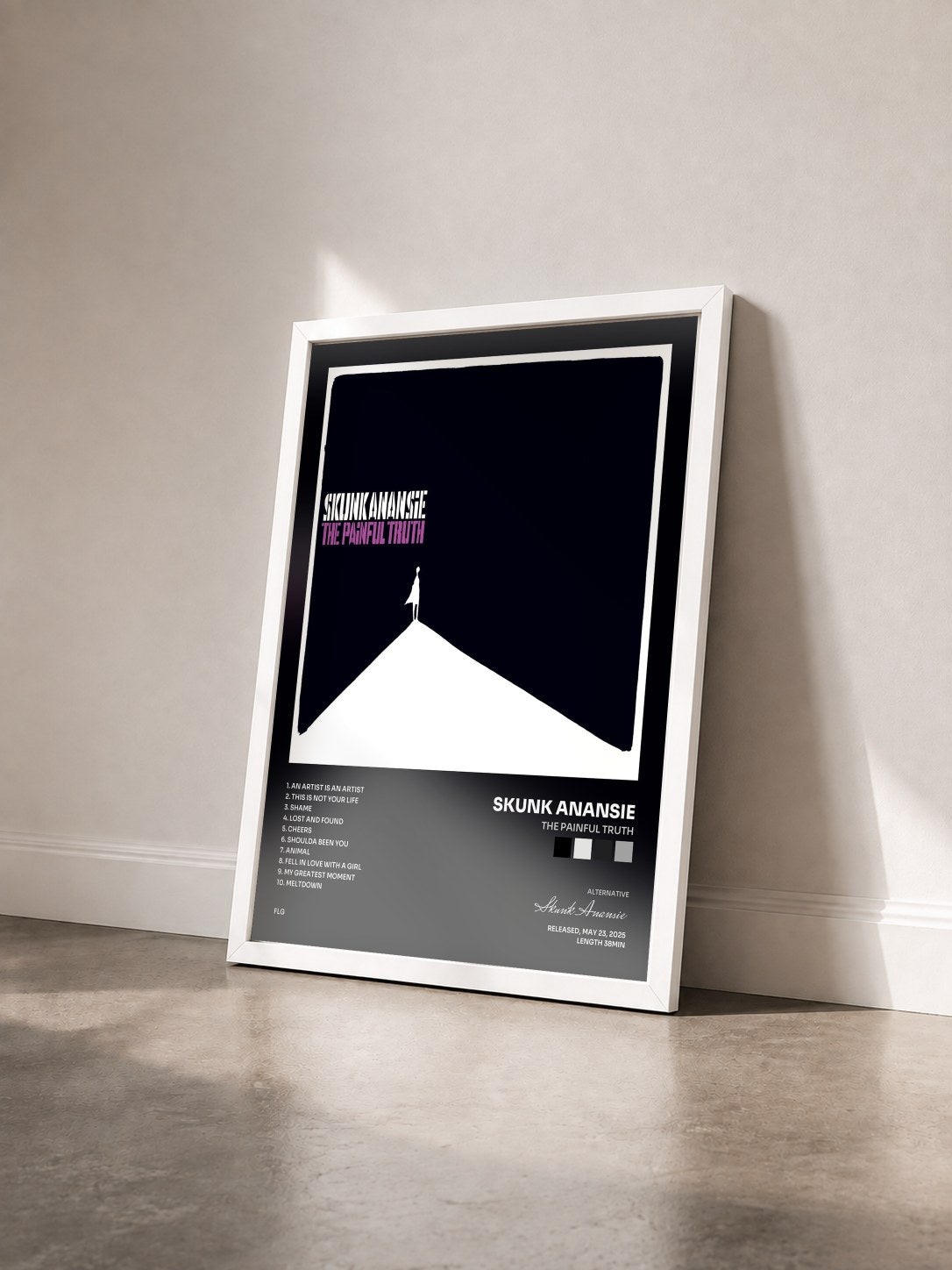 #blanc Tableau de l'album The Painful Truth de Skunk Anansie vu de trois quarts, cadre blanc