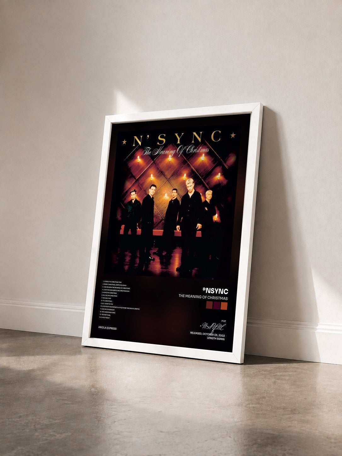 #blanc Tableau de l'album The Meaning Of Christmas de *NSYNC vu de trois quarts, cadre blanc