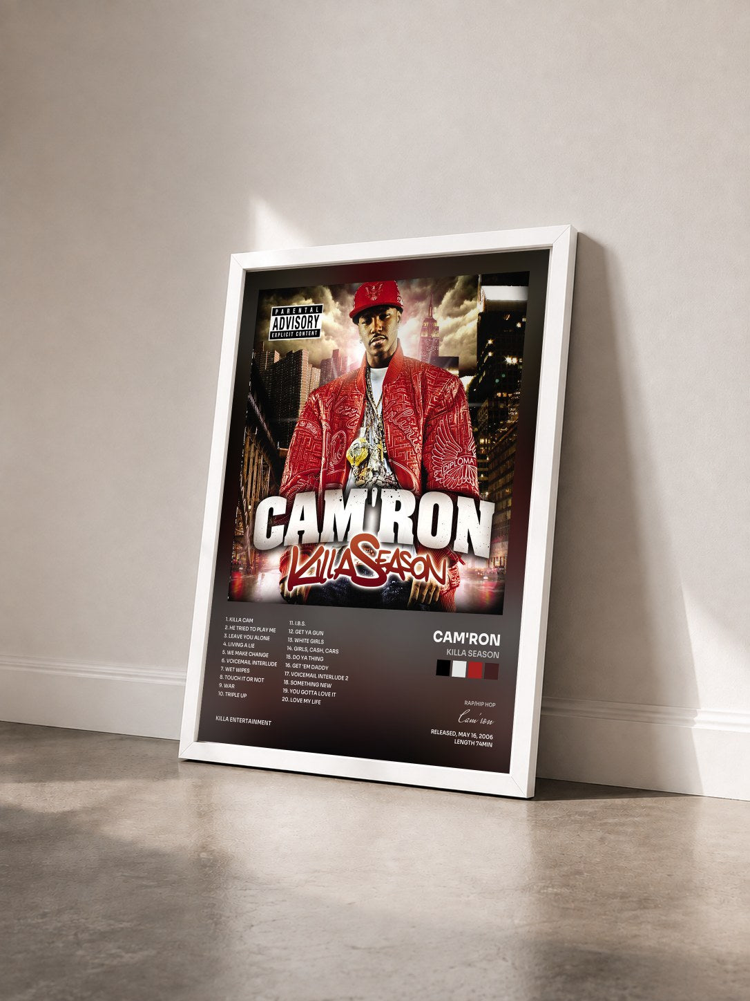 #blanc Tableau de l'album Killa Season de Cam'ron vu de trois quarts, cadre blanc