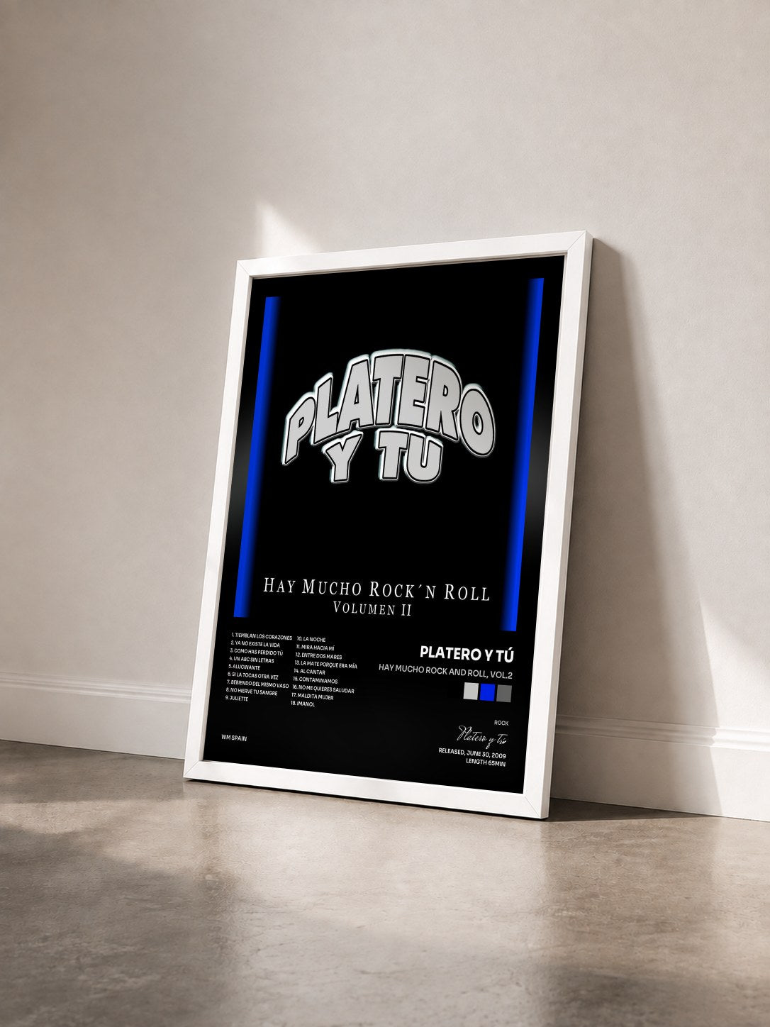 #blanc Tableau de l'album Hay mucho Rock and Roll, Vol.2 de Platero y tú vu de trois quarts, cadre blanc