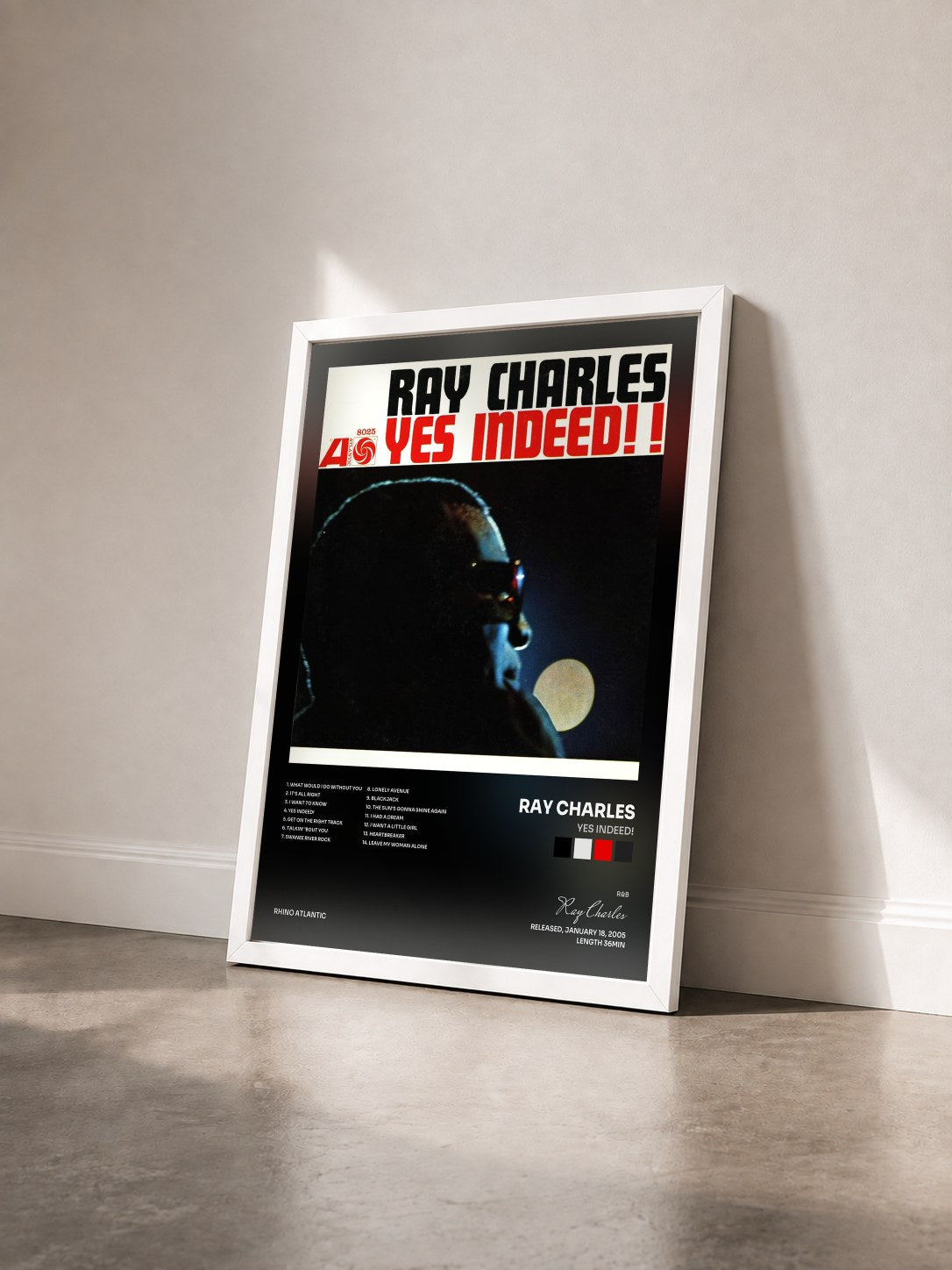 #blanc Tableau de l'album Yes Indeed! de Ray Charles vu de trois quarts, cadre blanc