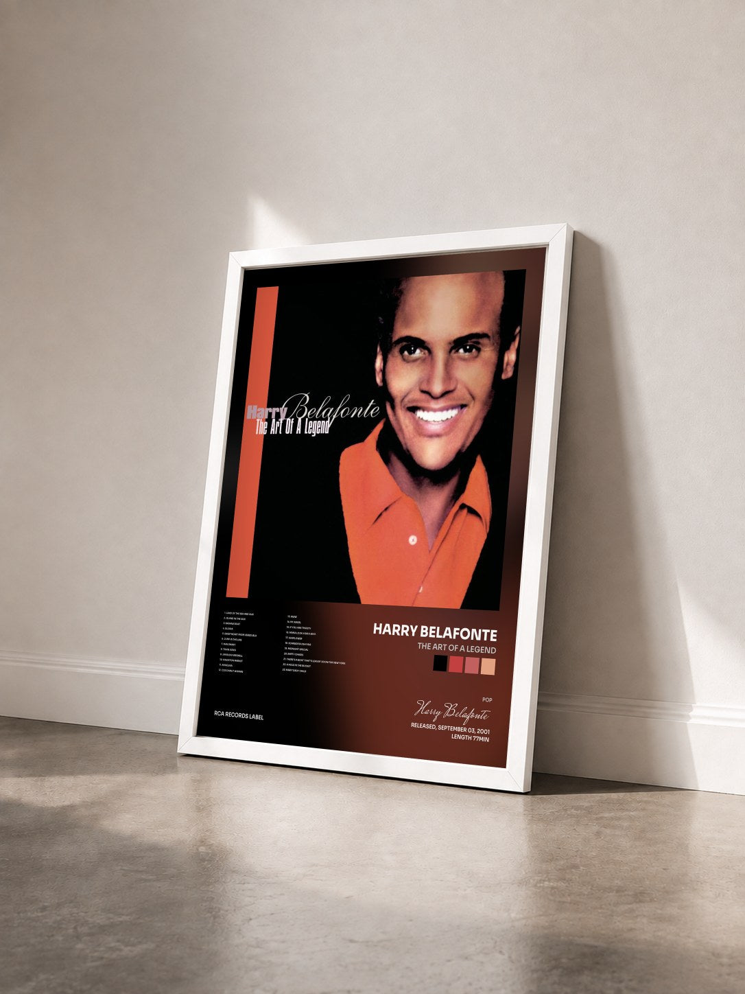 #blanc Tableau de l'album The Art Of A Legend de Harry Belafonte vu de trois quarts, cadre blanc