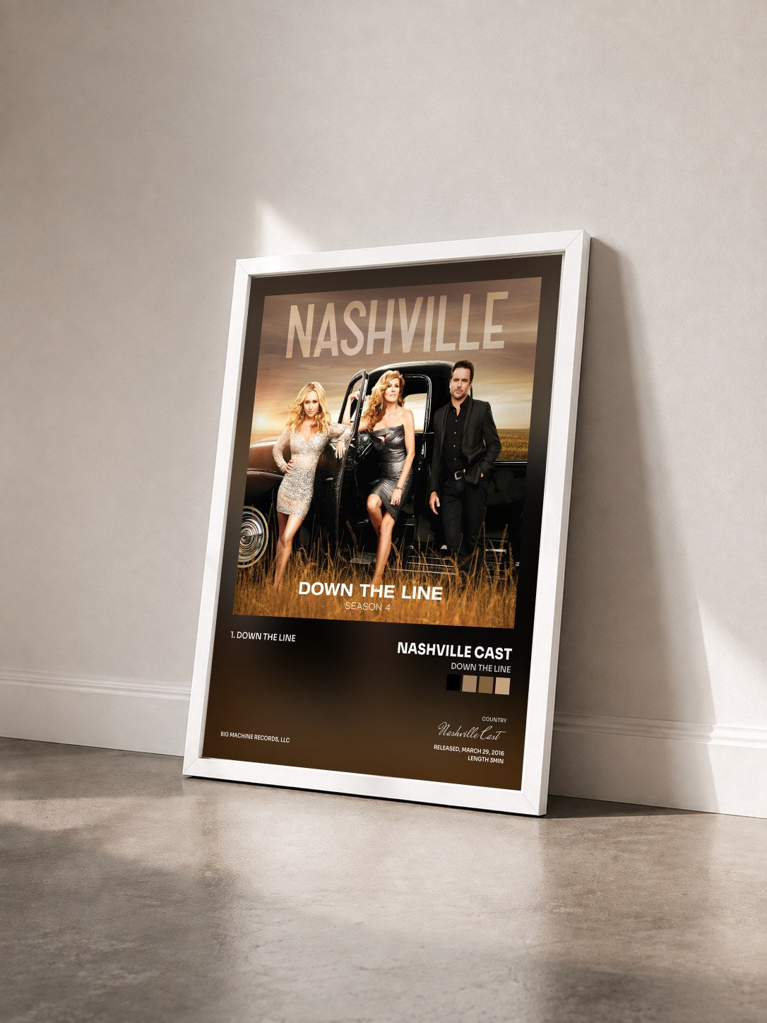 #blanc Tableau de l'album Down The Line de Nashville Cast vu de trois quarts, cadre blanc