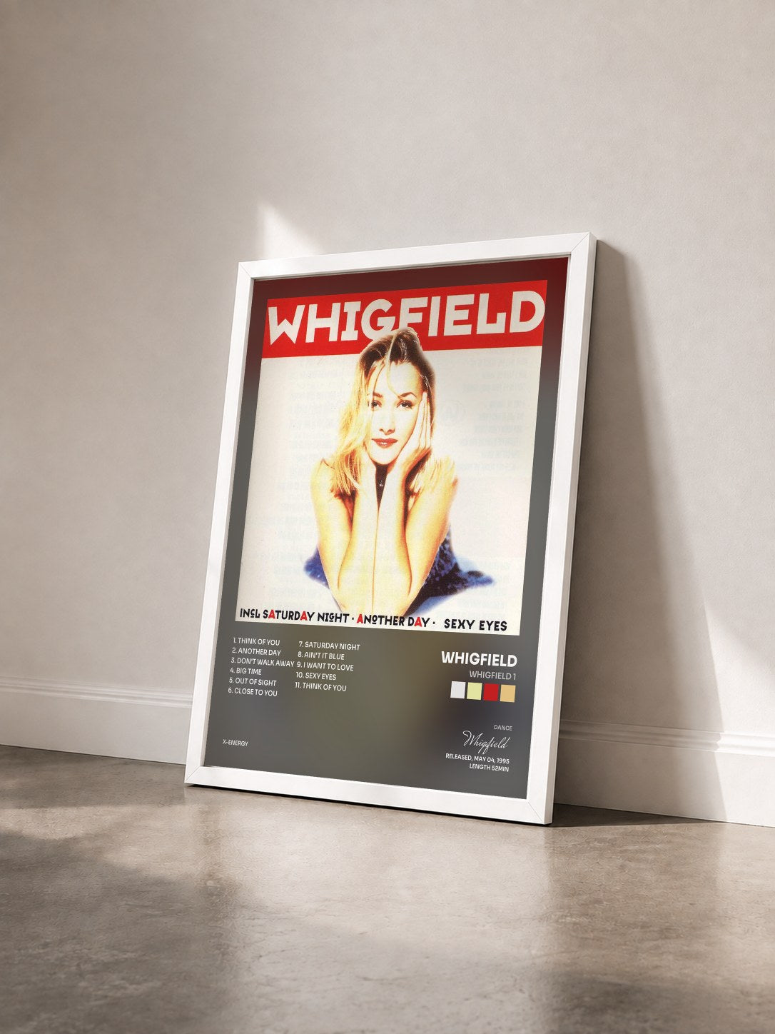 #blanc Tableau de l'album Whigfield 1 de Whigfield vu de trois quarts, cadre blanc